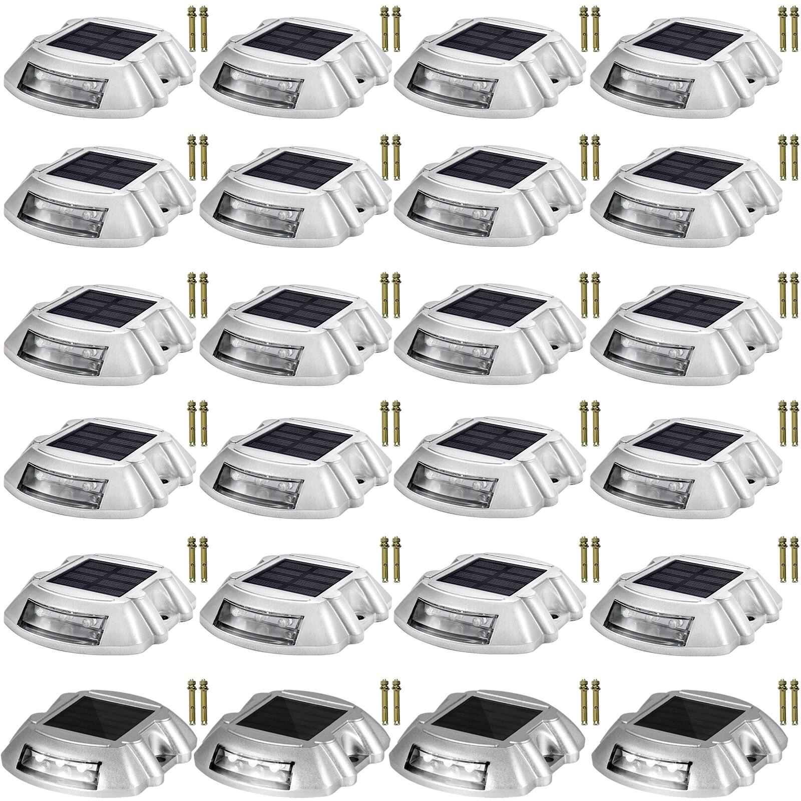 VEVOR - Driveway Lights 24-Pack Solar Driveway Lights Bright White with Screw Solar Deck Lights Outdoor Wireless Dock Lights - Silver