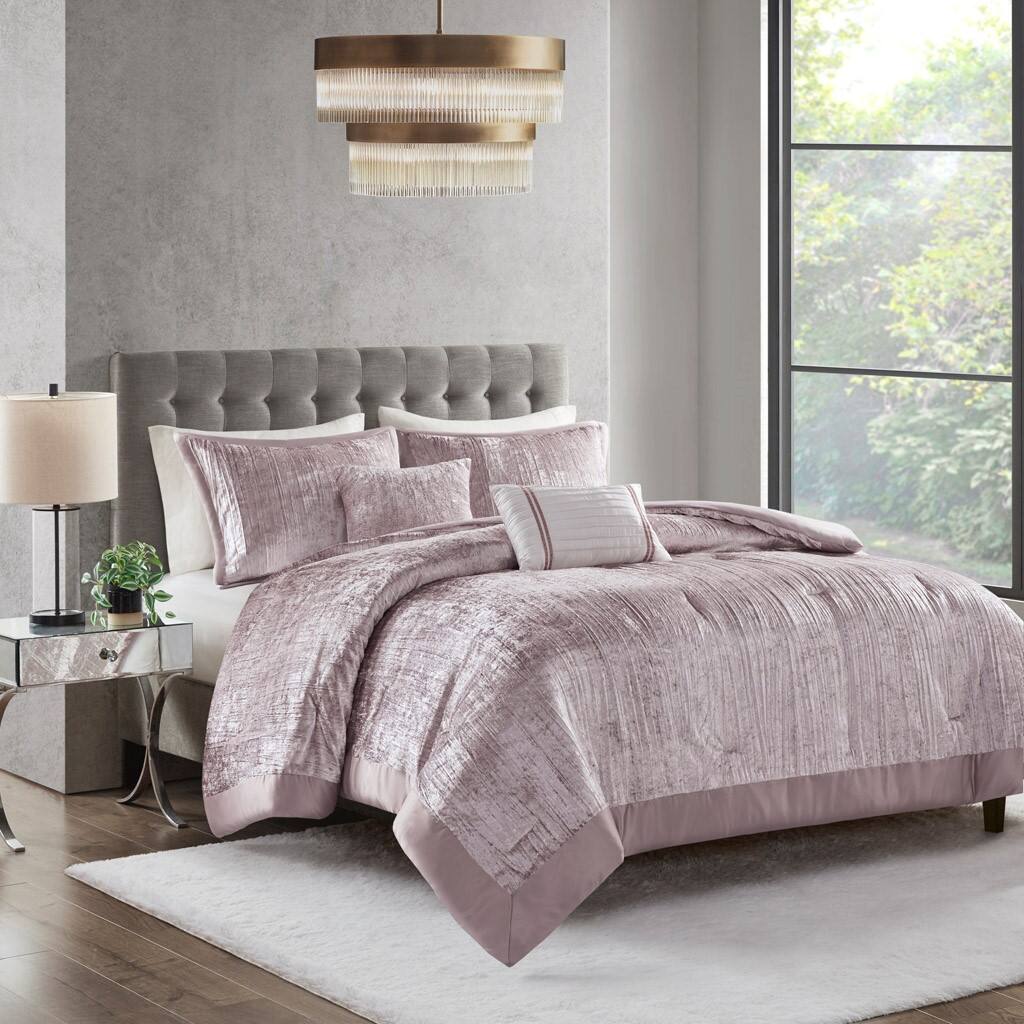 Alt View 4. Gracie Mills - Gracie Mills 5-Piece Solid Crinkle Velvet Comforter Set - Blush.