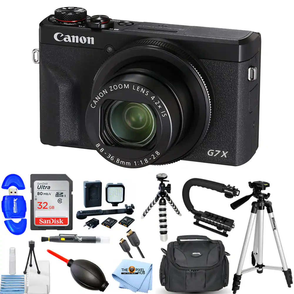 Canon Zoom Lens Canon 4.2x IS Ultimate  
SanDisk Ultra 80 MB/s 32 GB  
8.8-36.8mm 1:1.8-2.8  
Canon G7X  
The Pixel Hub
