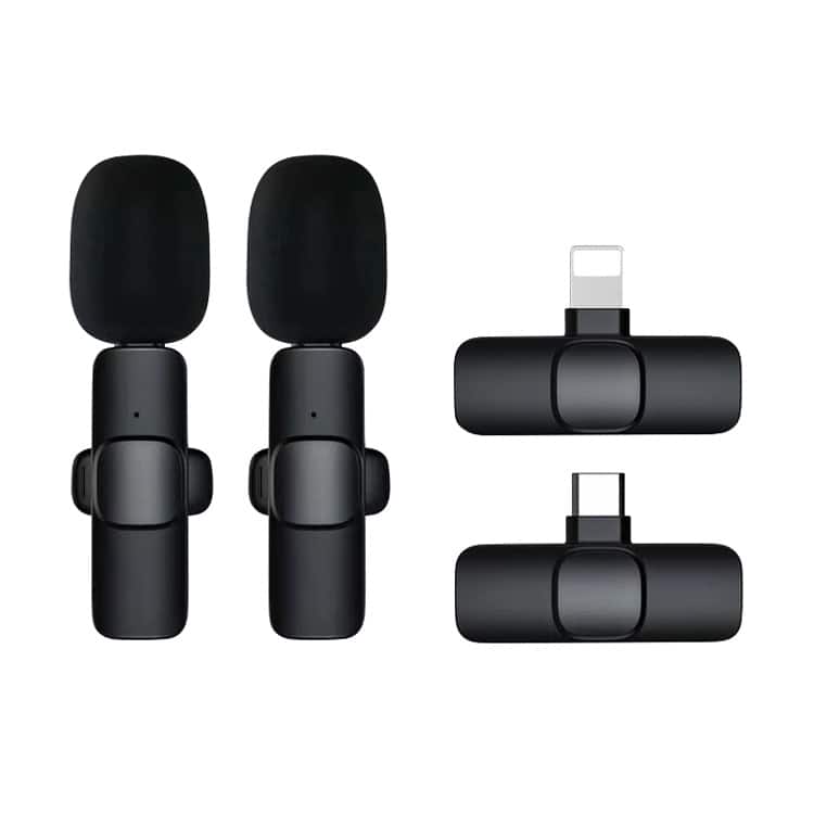 Cluzine - Wireless Lavalier Microphone 2 Pack, 65ft Long Range, Plug & Play, for iPhone/Android