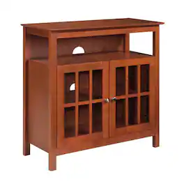 FurniFact - Traditional Media Stand, 36 Inch, Cabinets, Brown Veneer, Storage - Black