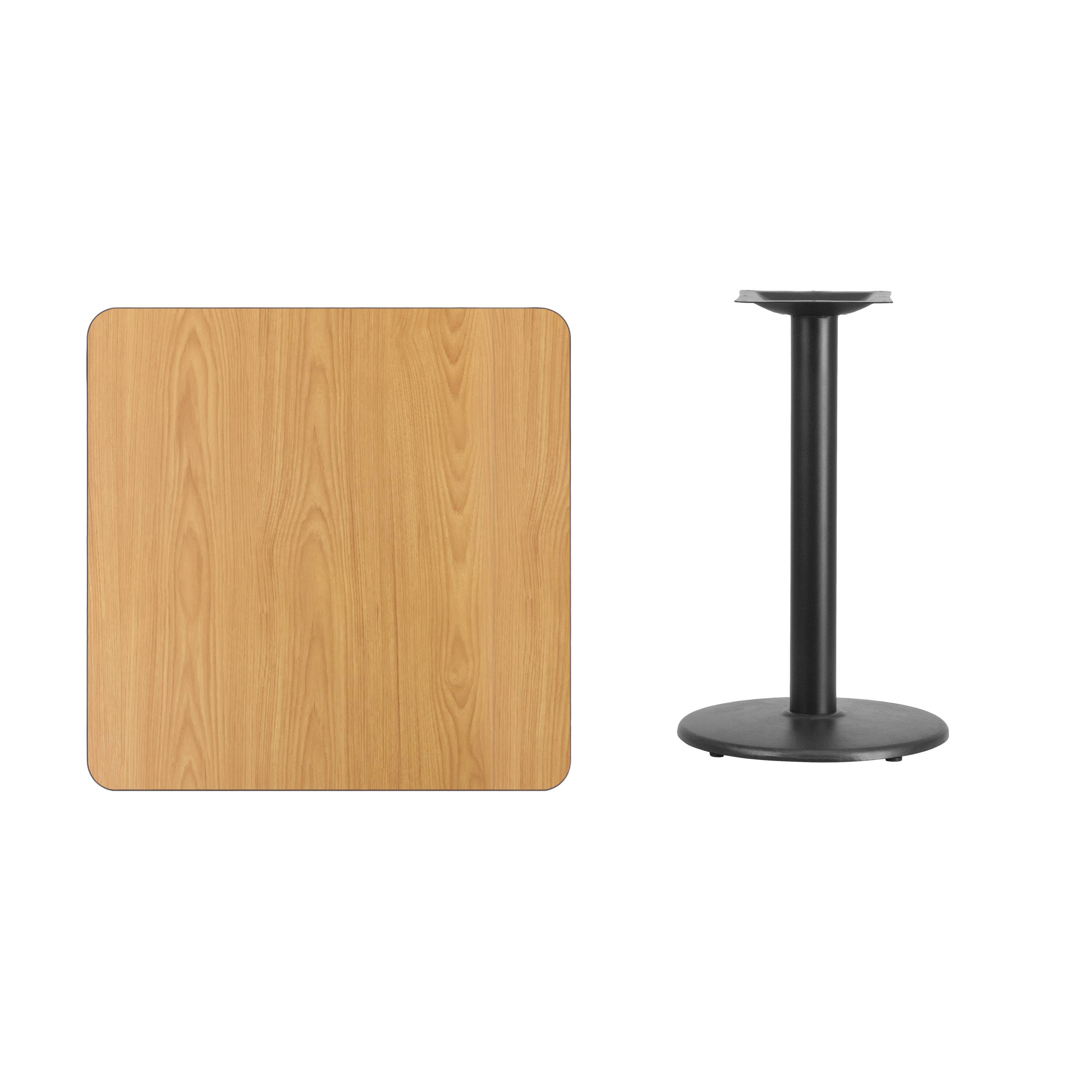 Alt View 2. Emma + Oliver - 30" Square Laminate Table Top with 18" Round Table Height Base - Natural.