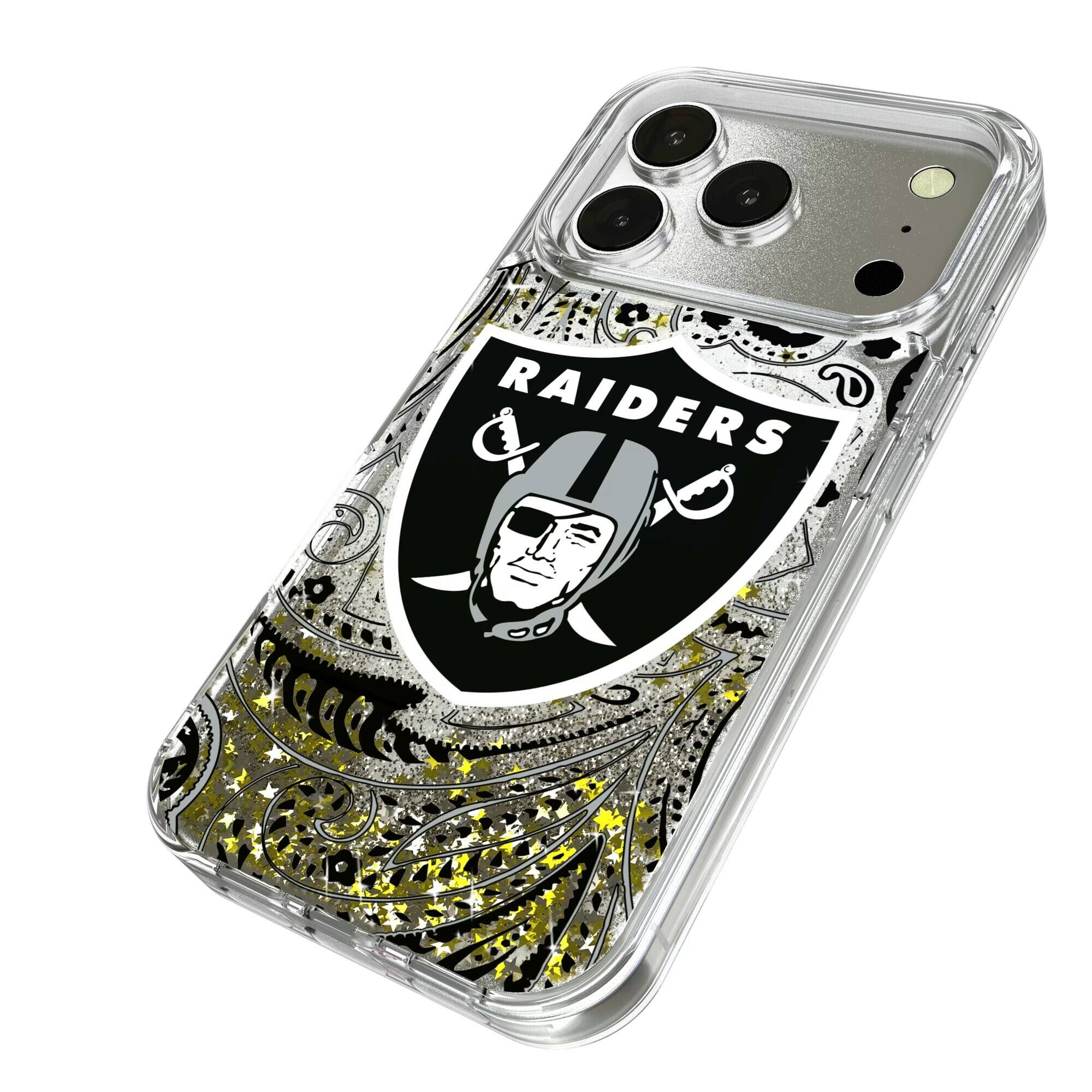 Alt View 1. Keyscaper - Las Vegas Raiders iPhone Paisley Design Glitter Case - 14 Pro Max - Multicolor.