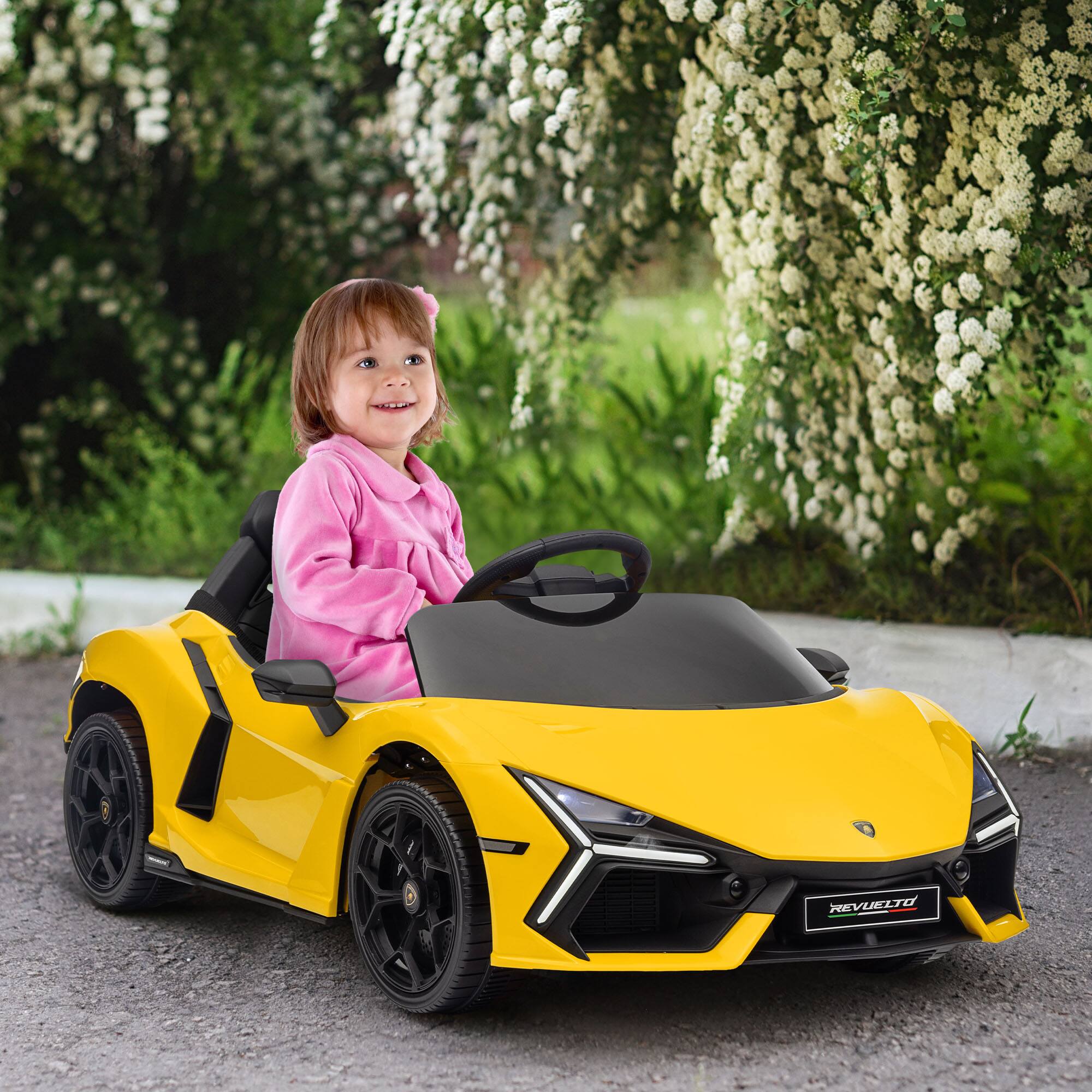 Alt View 7. Ecooso - 12V Kids Ride-On Sports Car with Remote, Hydraulic Doors, Lights & Music - Yellow.