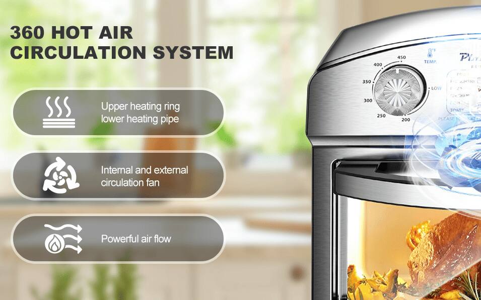 360 HOT AIR CIRCULATION SYSTEM

- Upper heating ring lower heating pipe
- Internal and external circulation fan
- Powerful air flow