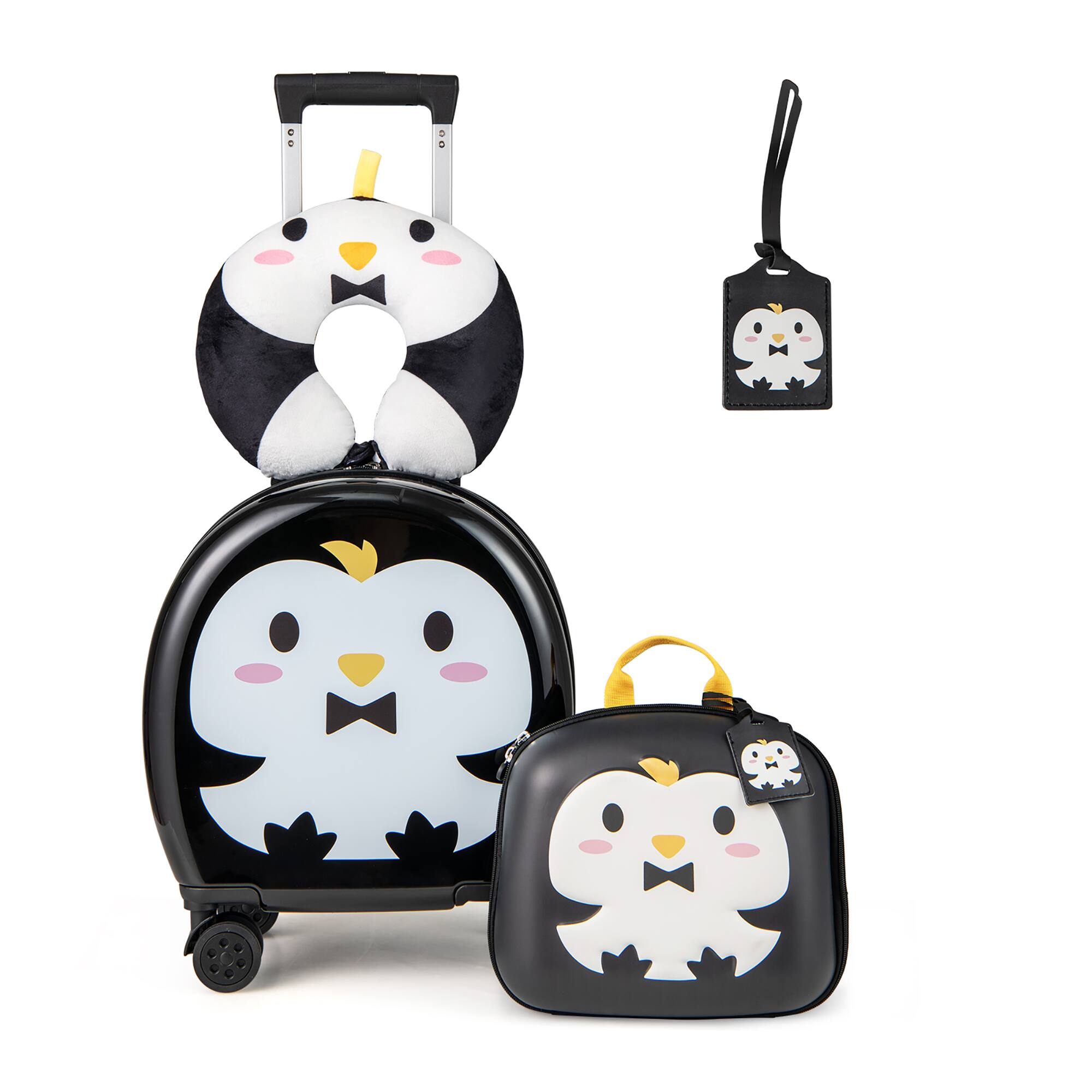 Alt View 9. Gymax - Gymax 4-Piece Kid's Luggage Set w/ 14'' Carry-on Hardside Spinner Toddler Luggage Black - Black, White.