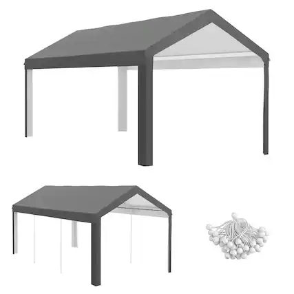 Front. Outsunny - x 20ft Carport Roof, UV Resistant Canopy Replacement, Fits 84C-378V00 and 84C-206 Series - Dark Gray.