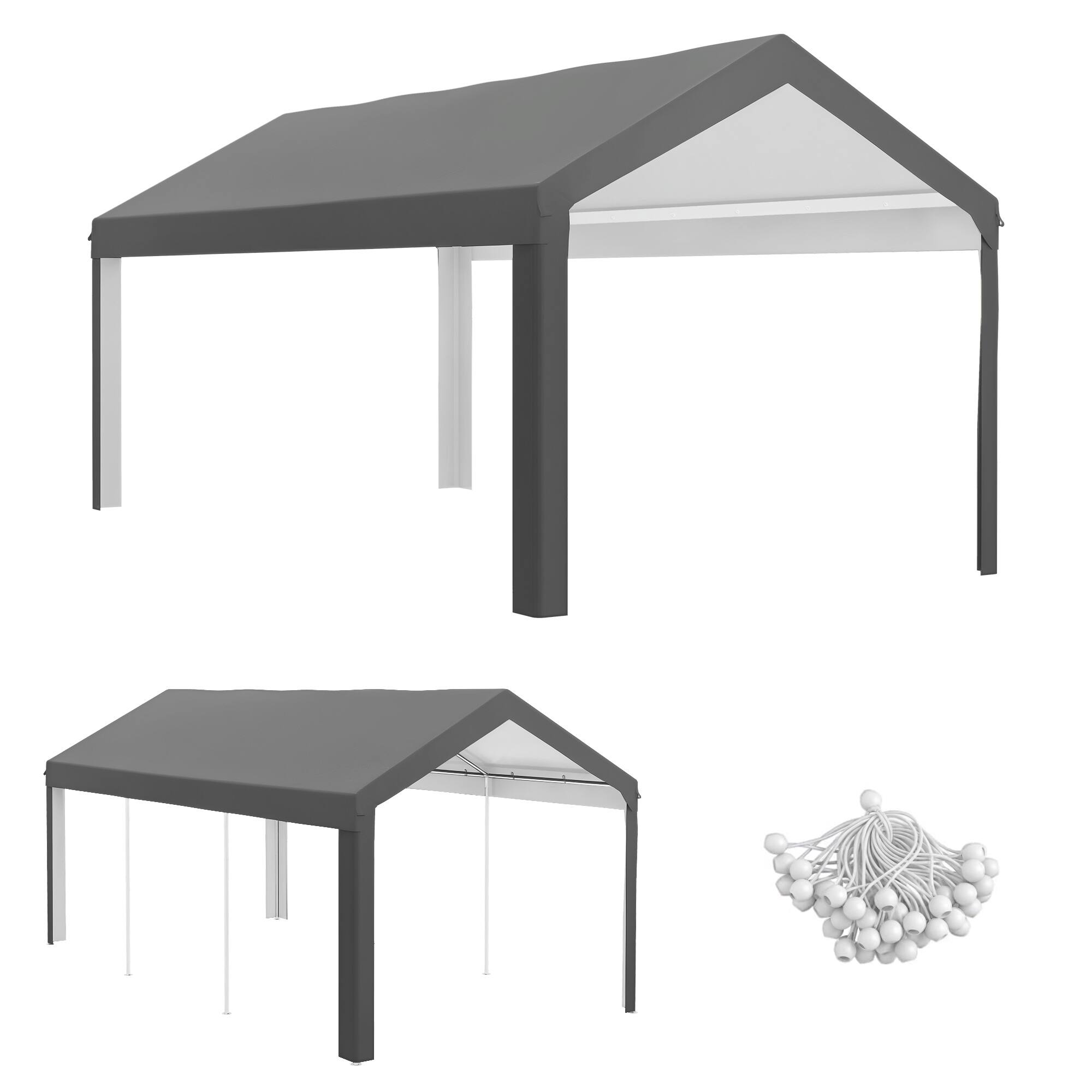 Outsunny - 10' x 20' Carport Replacement Top Canopy Cover, UV and Water Resistant Portable Garage Shelter Cover - Dark Gray