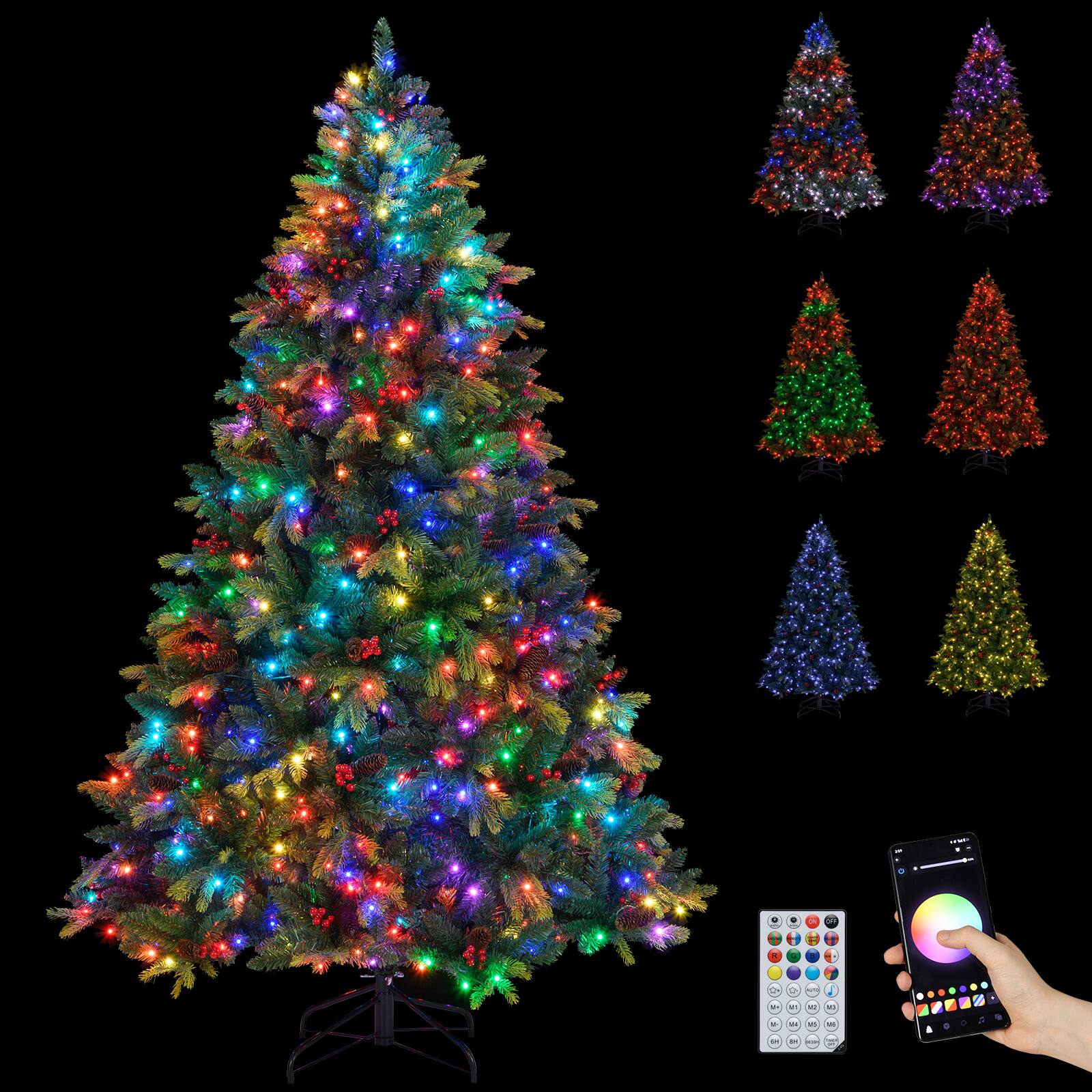 Alt View 4. Gymax - Gymax 7 FT Smart Pre-Lit Artificial Christmas Tree w/ Remote Control Twinkling Modes - Green.