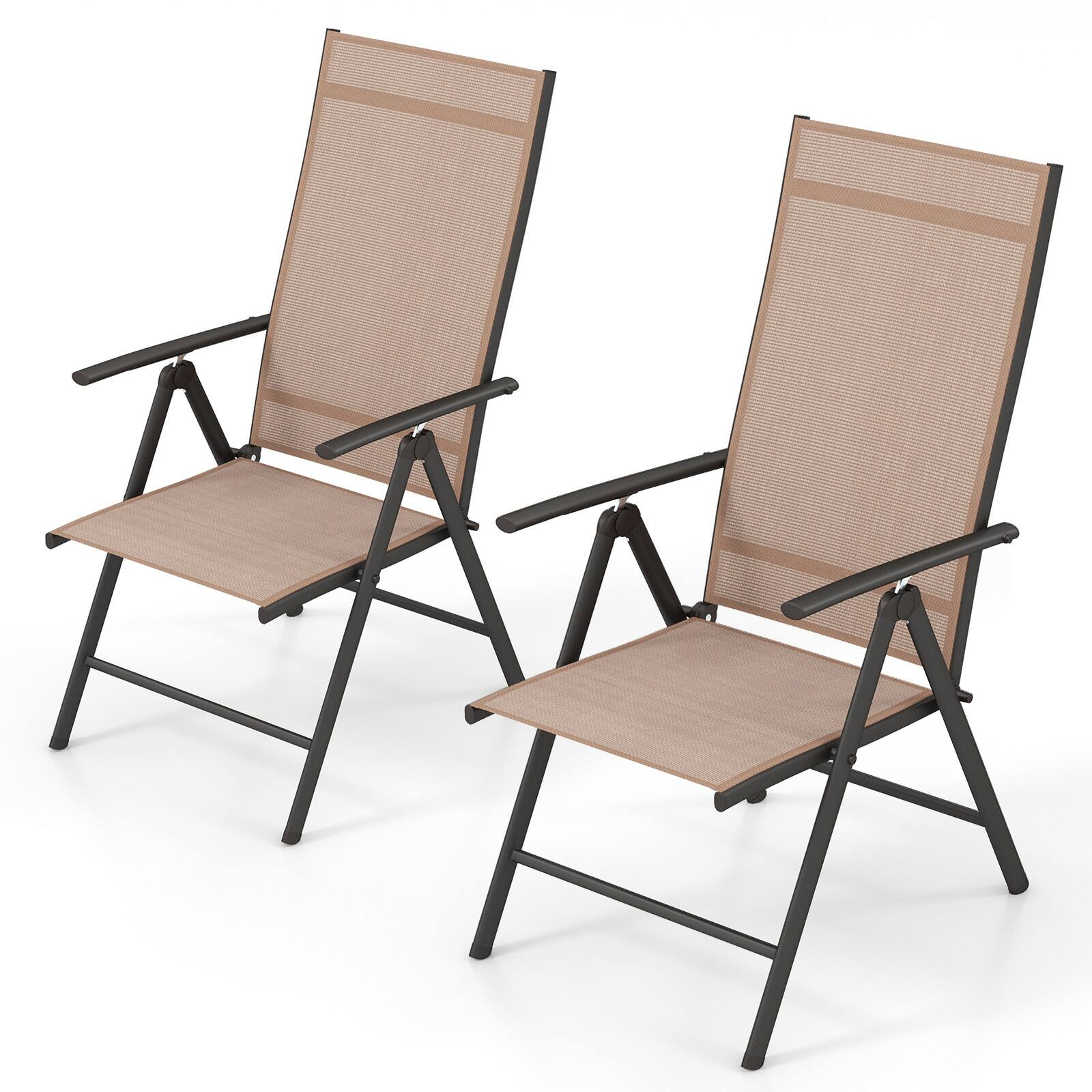 Alt View 4. Gymax - Gymax 4PCS Patio Folding Dining Chair w/ 7-Level Adjustable High Backrest for Garden Brown - Brown.