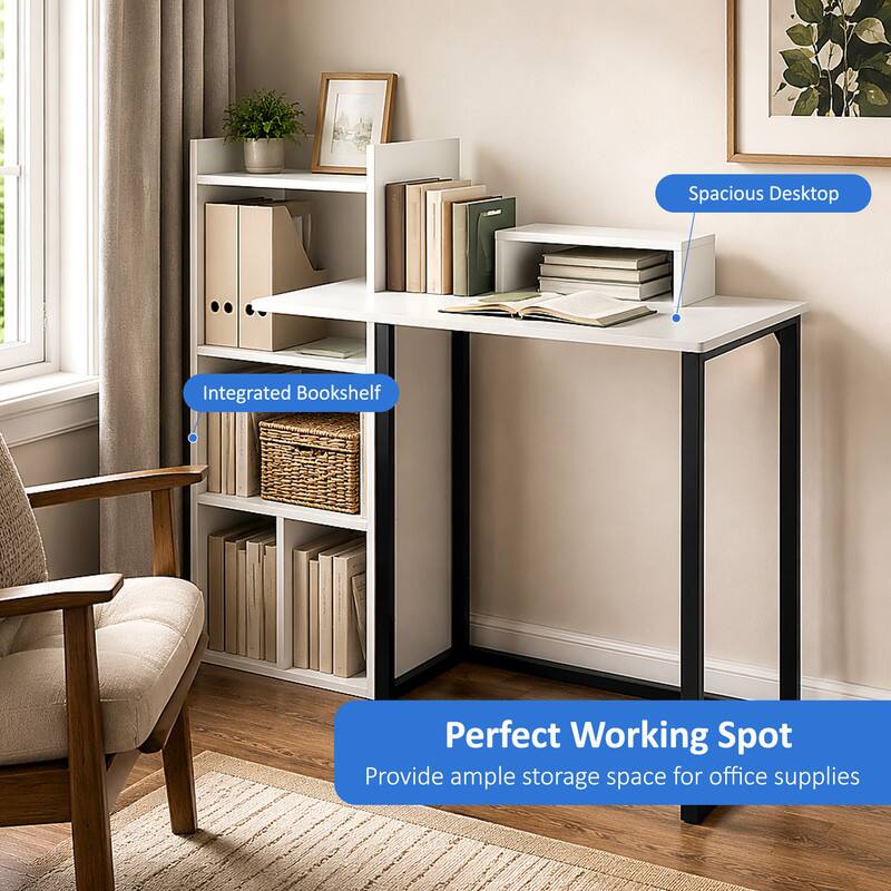 Spacious Desktop Integrated Bookshelf Perfect Working Spot Provide ample storage space for office supplies