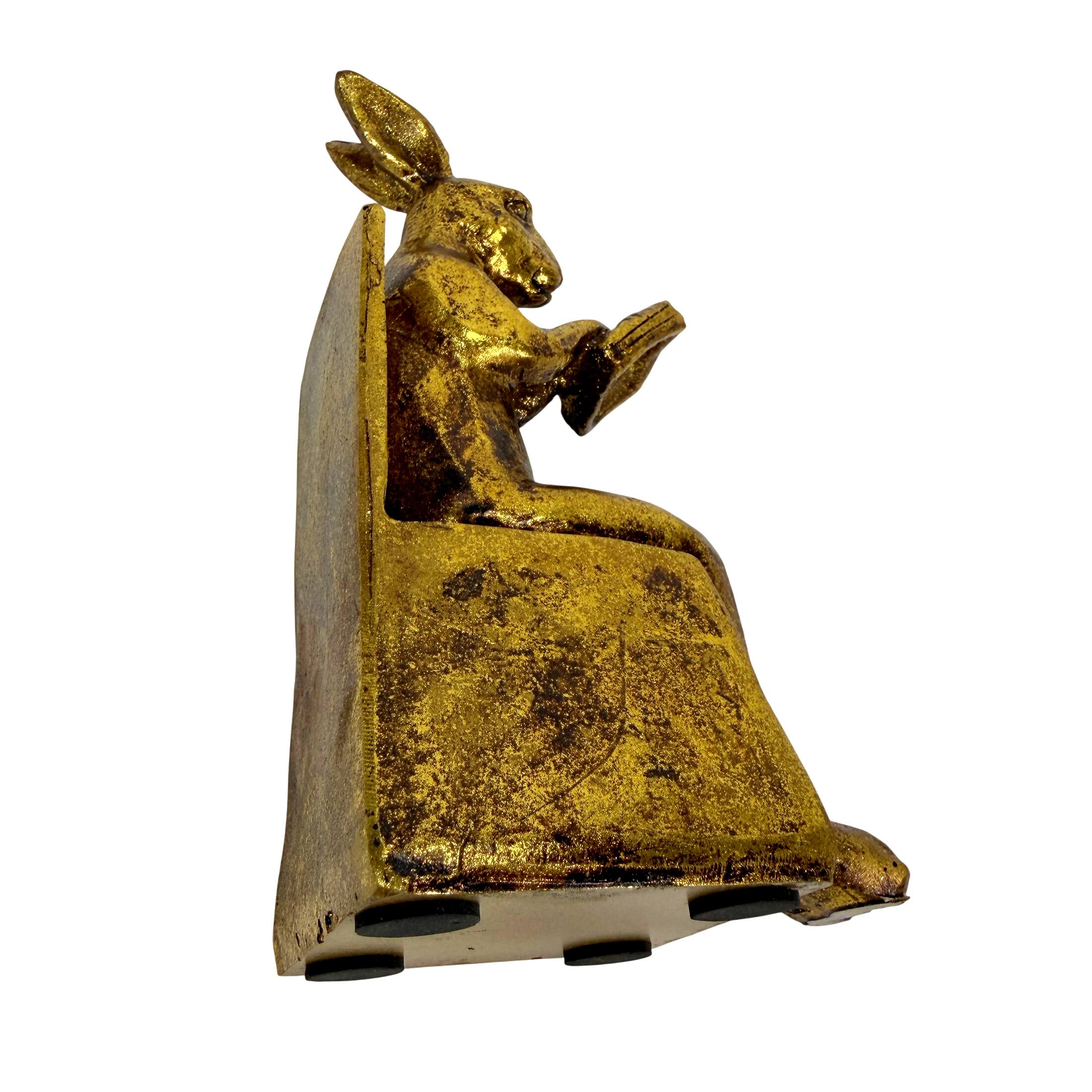Alt View 2. Things2Die4 - Antique Gold Rabbit Bookends Set of 2 Resin Bookworm Decor 6.75 Inch - Gold.