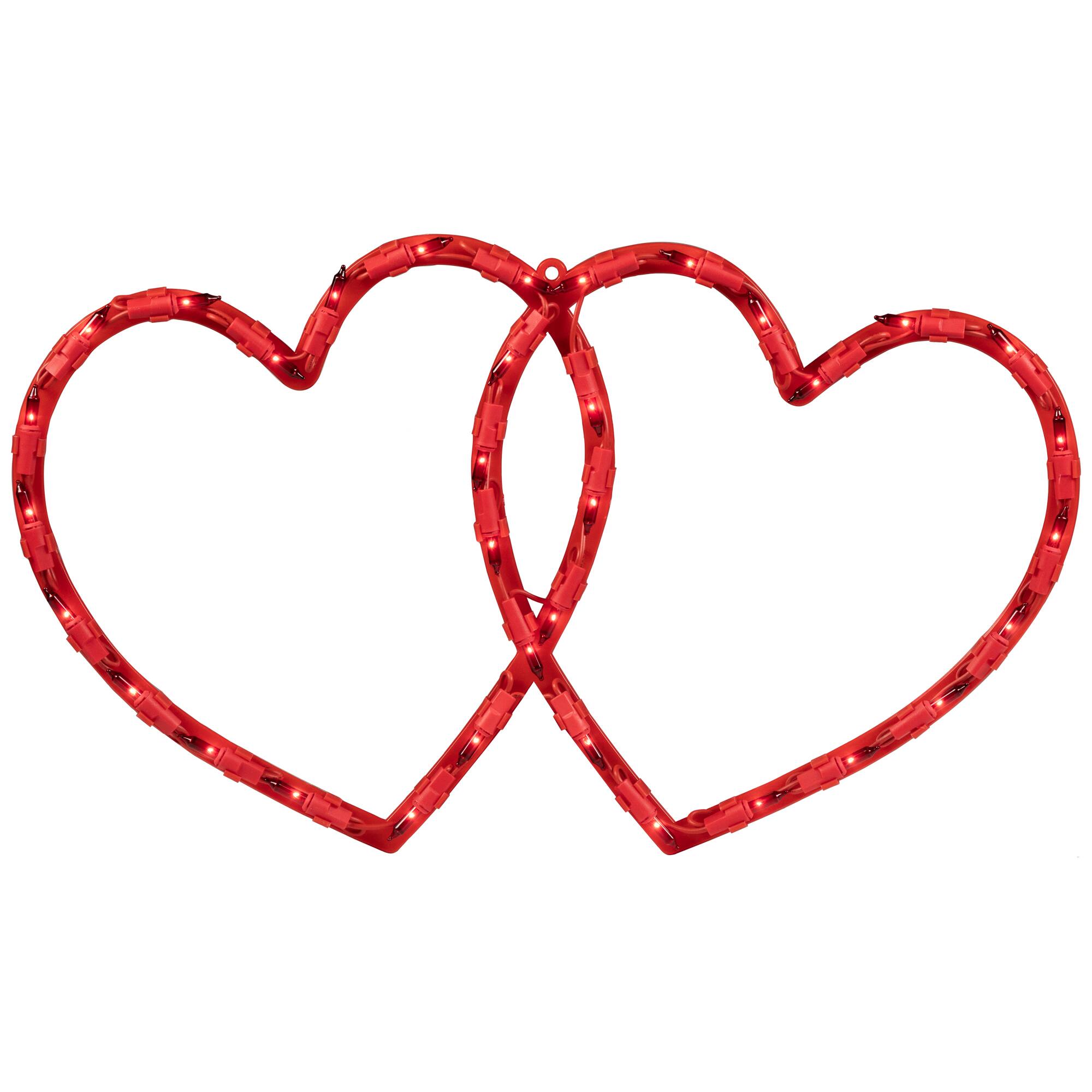 Alt View 1. Northlight - Lighted Double Heart Valentine's Day Window Silhouette - 17" - Red - Red.