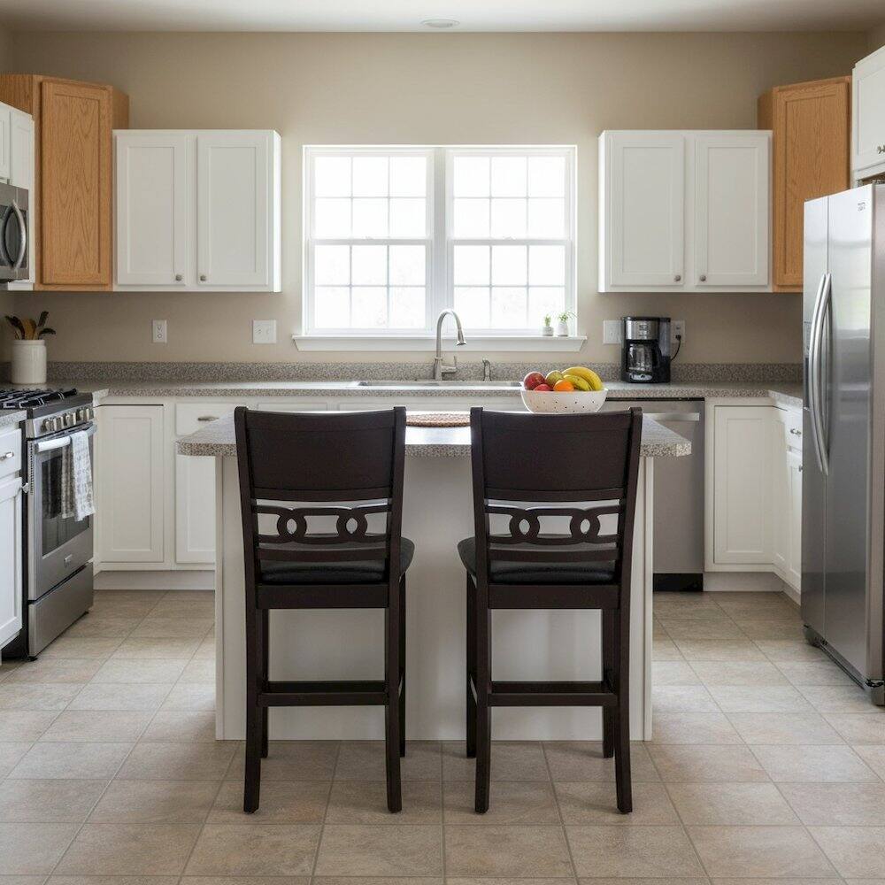Alt View 2. FurniFact - Solid Wood Counter Chairs Set of 2 Ebony Black - Black.