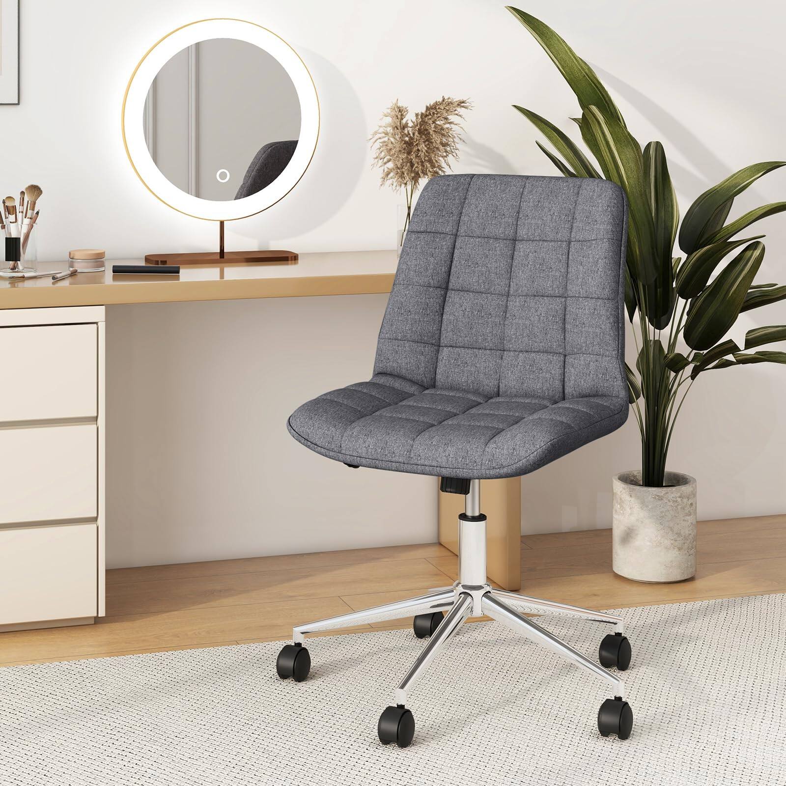 Alt View 1. Ecooso - Office Chair Armless Upholstered Makeup Vanity Chair with Adjustable Height and Wheels - Grey.