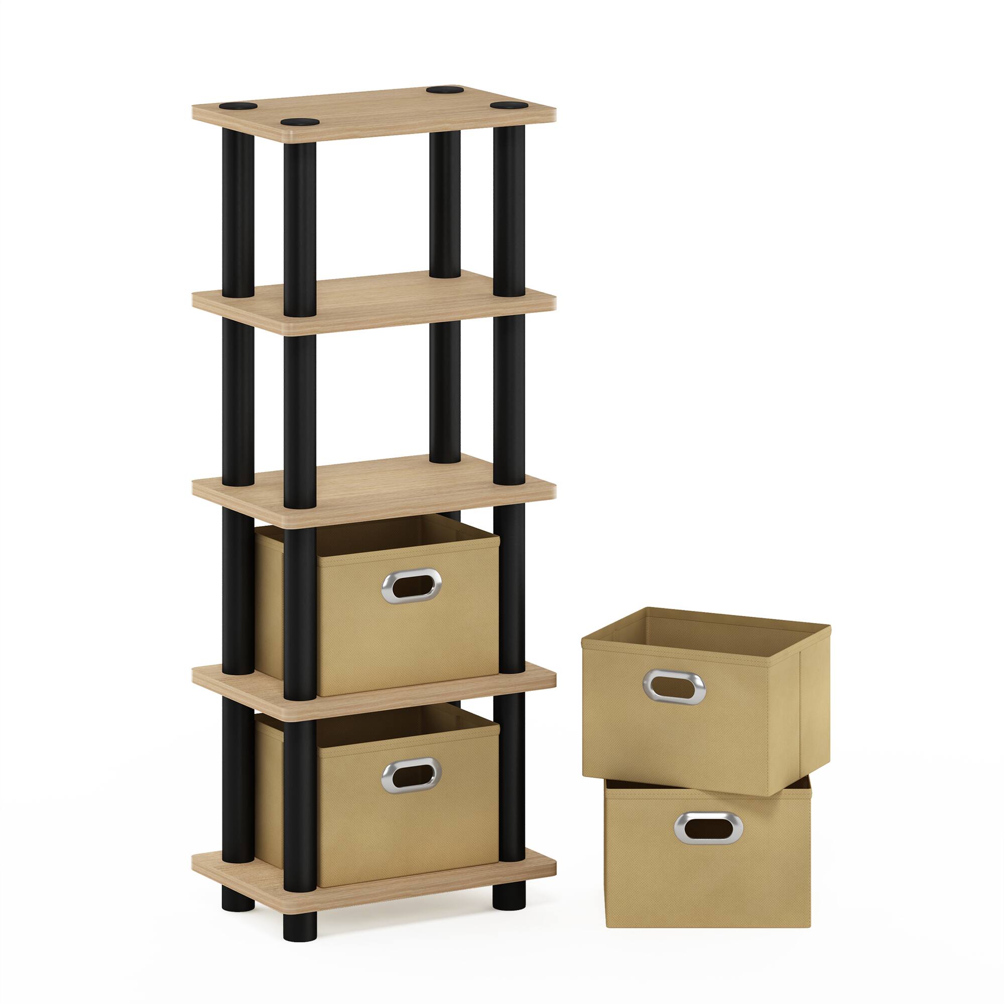 Alt View 3. Furinno - Turn-N-Tube 4-Bins System Rack, Oak - Oak/Black/Light Brown.
