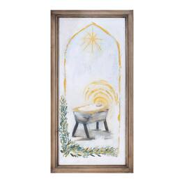 BreeBe - Framed Christmas Manger Print 23.5"H - White, Yellow