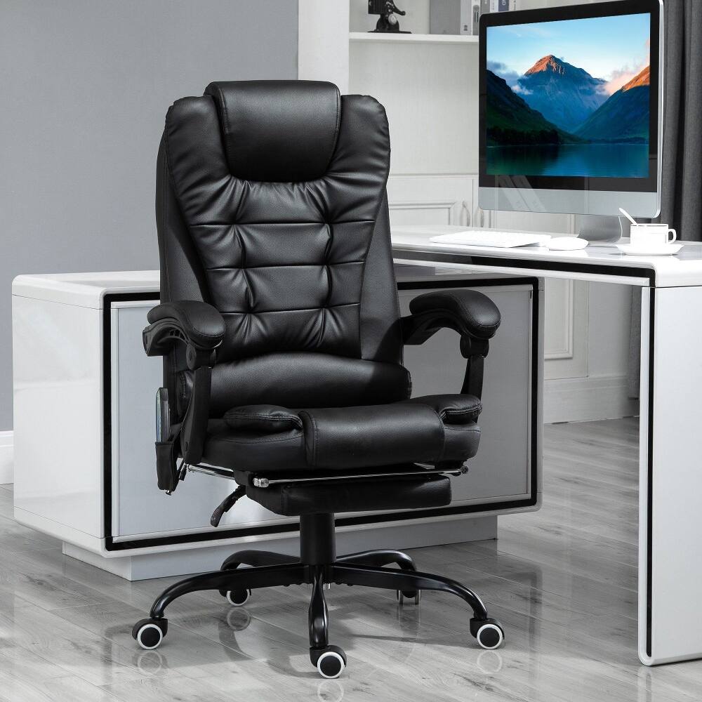 Angle. Loheer - Loheer Massage Office Chair High Back Executive Desk Chair with Footrest Black - Black.