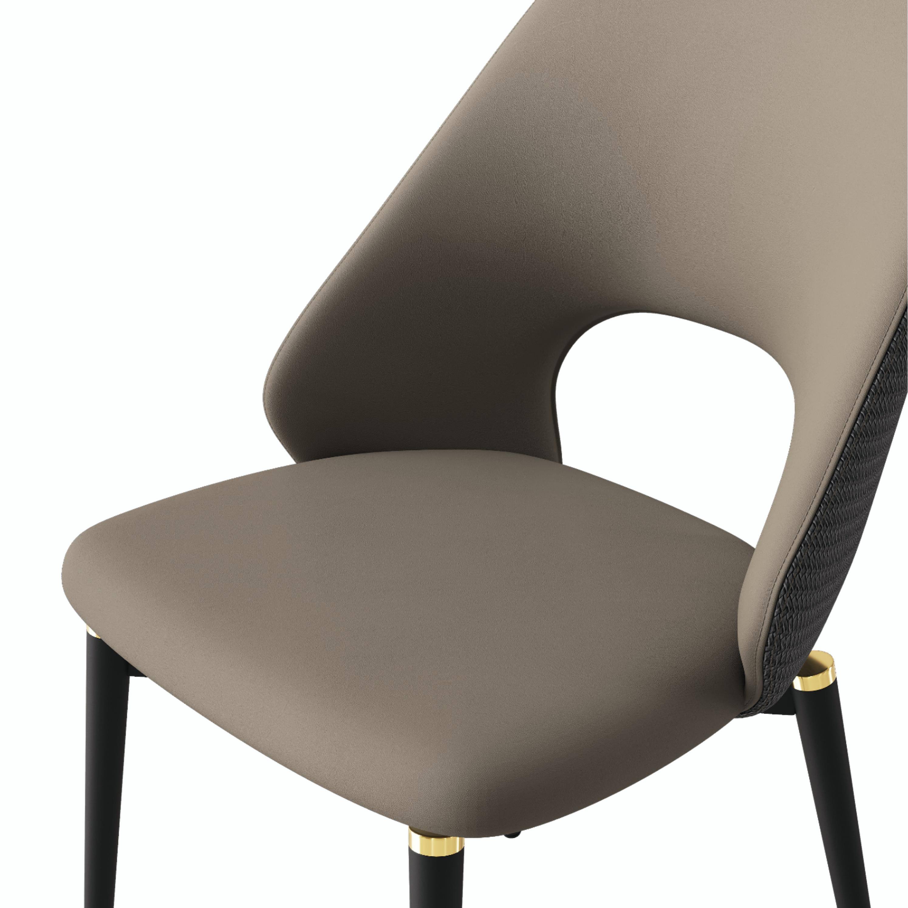 Back. POVISON - Modern Minimalist Faux Leather Dining Chairs Set of 2, Side Chairs with Hollow Back - Light Brown & Gray.
