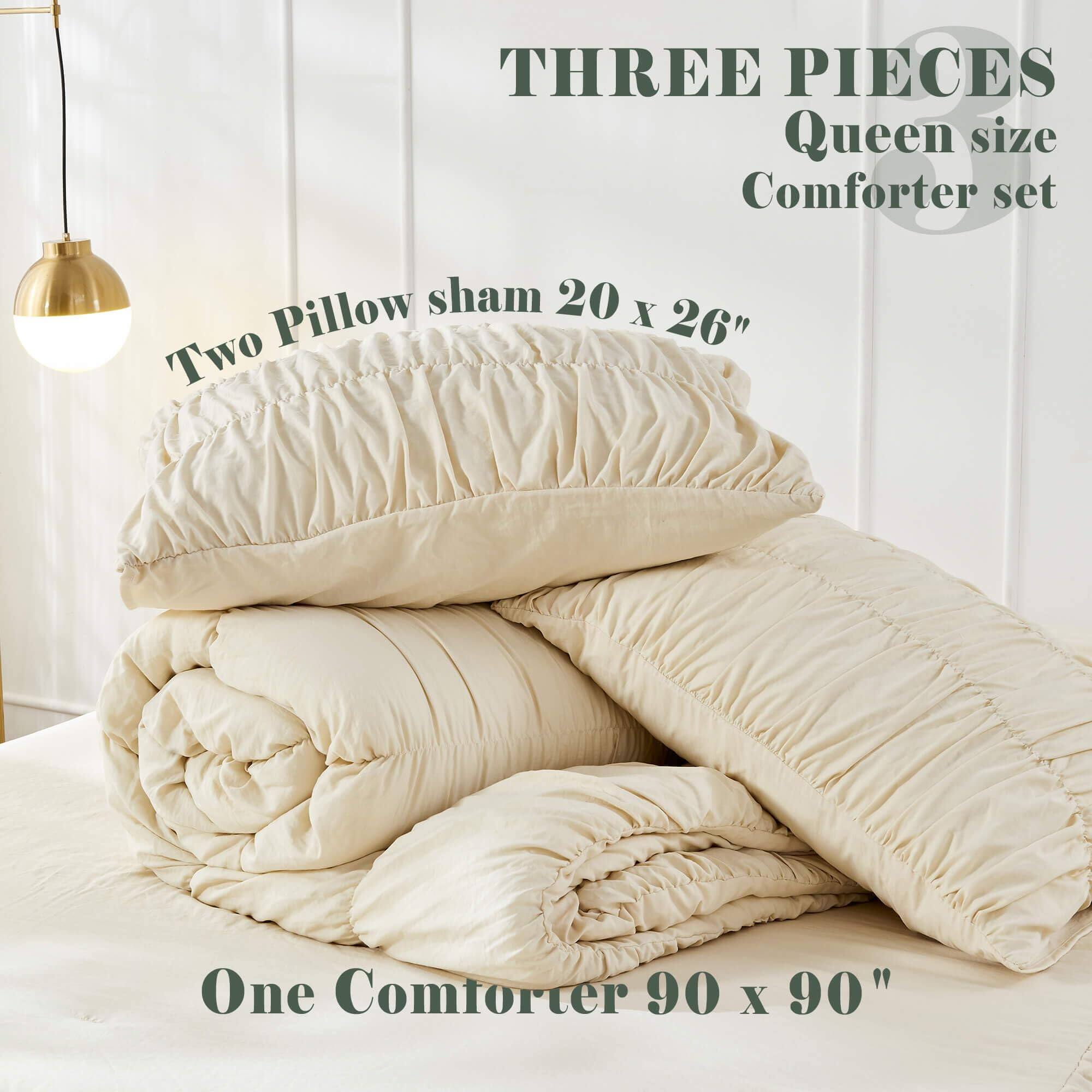 THREE PIECES  
Queen size Comforter set  

Two Pillow sham 20 x 26"  

One Comforter 90 x 90"