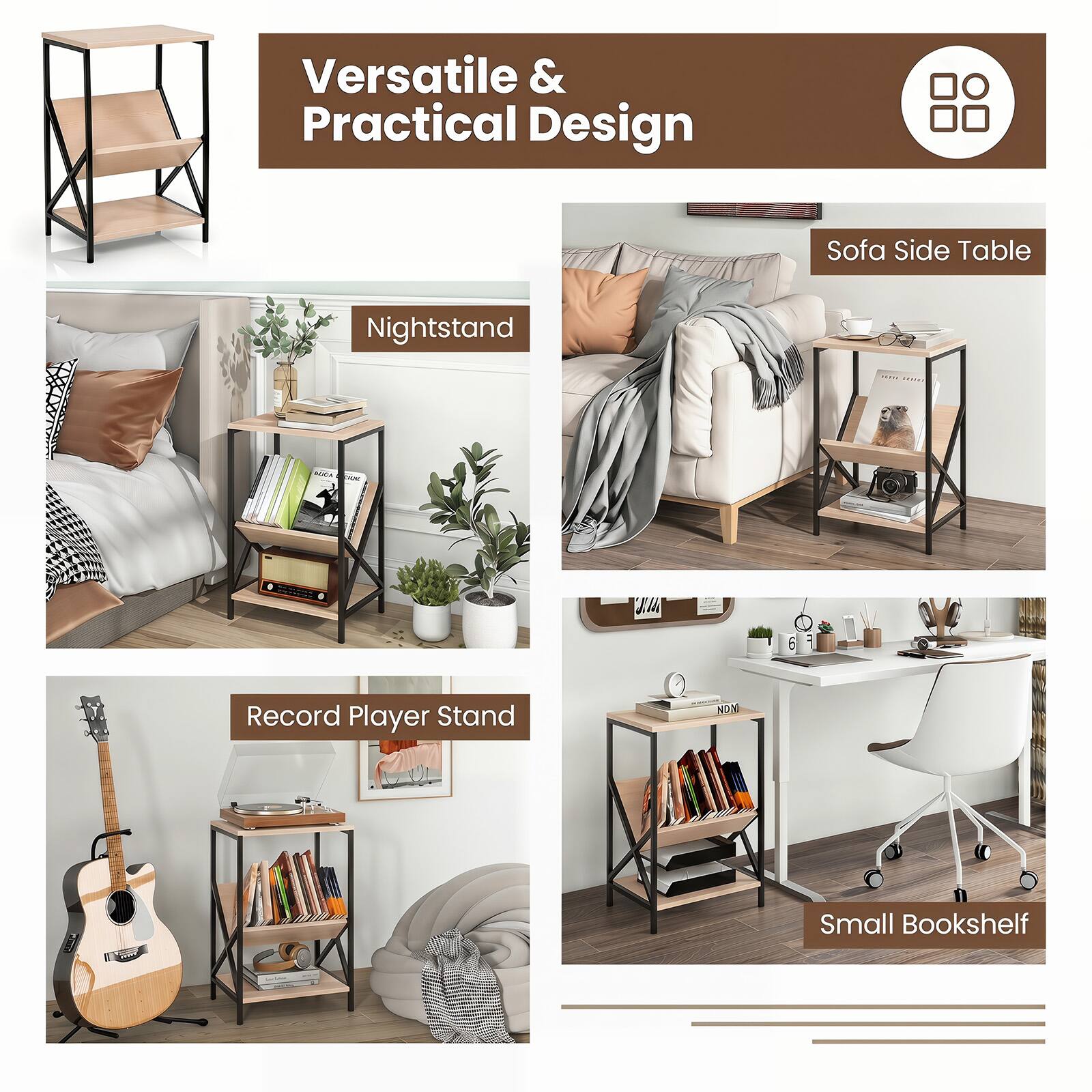 Versatile & Practical Design

- Sofa Side Table
- Nightstand
- Record Player Stand
- Small Bookshelf