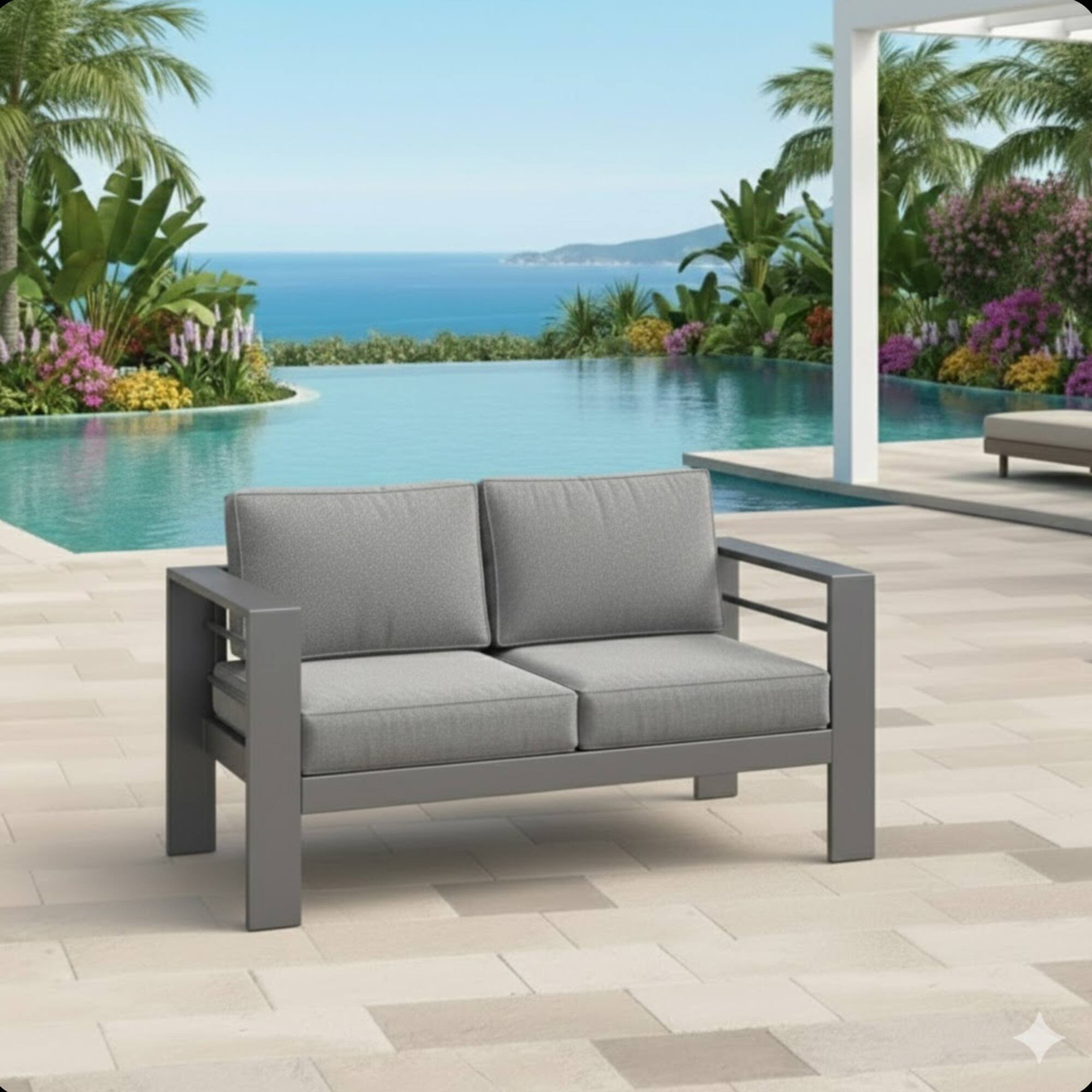 Angle. Mondawe - 52" All-Weather Metal Loveseat Patio Sofa with Cushions - Gray.