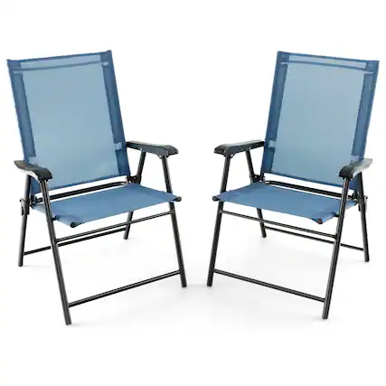 Front. Costway - Costway 2pcs Patio Portable Armrests Chair Folding Sling Back Chair - Blue.