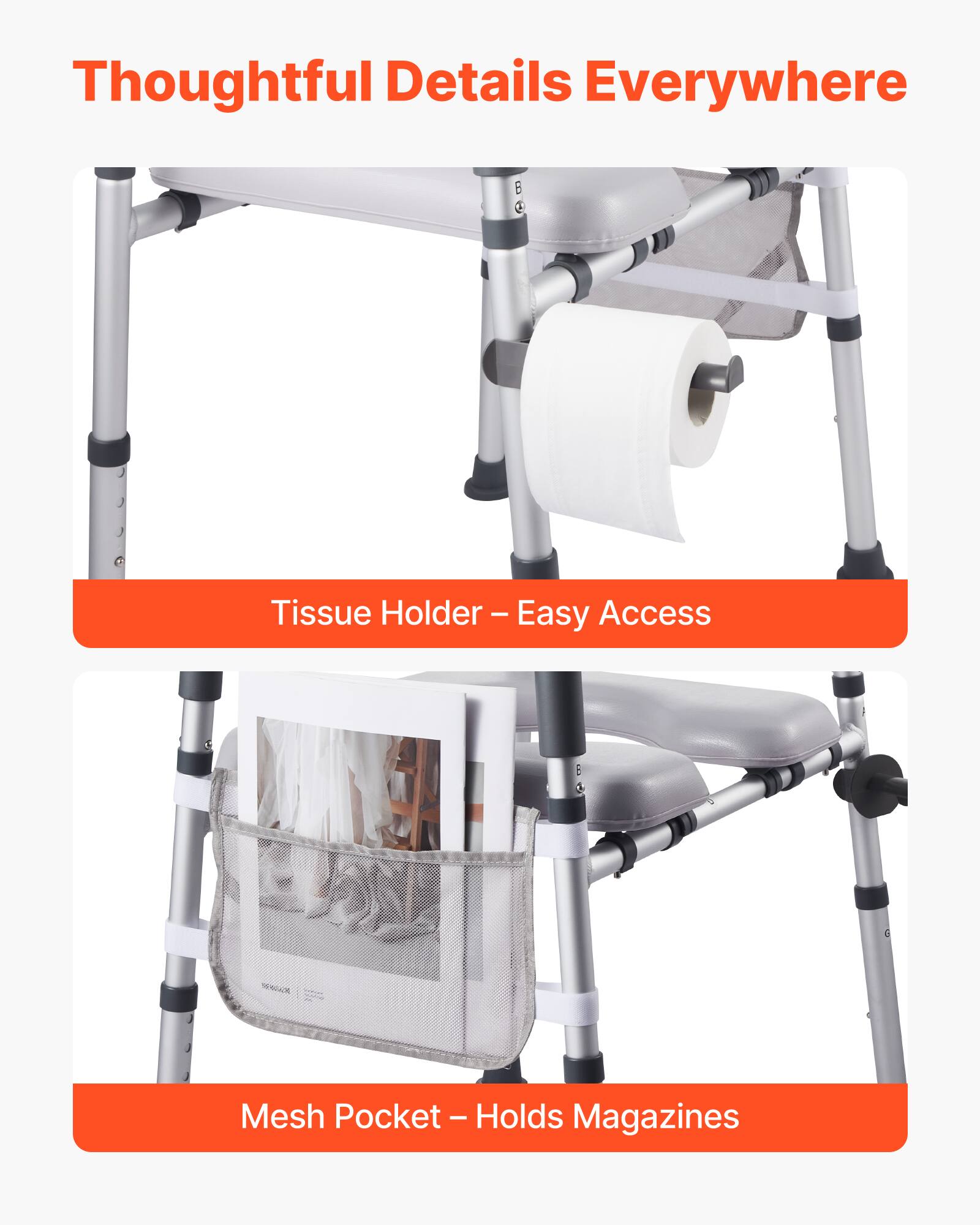 Thoughtful Details Everywhere

Tissue Holder - Easy Access

Mesh Pocket - Holds Magazines