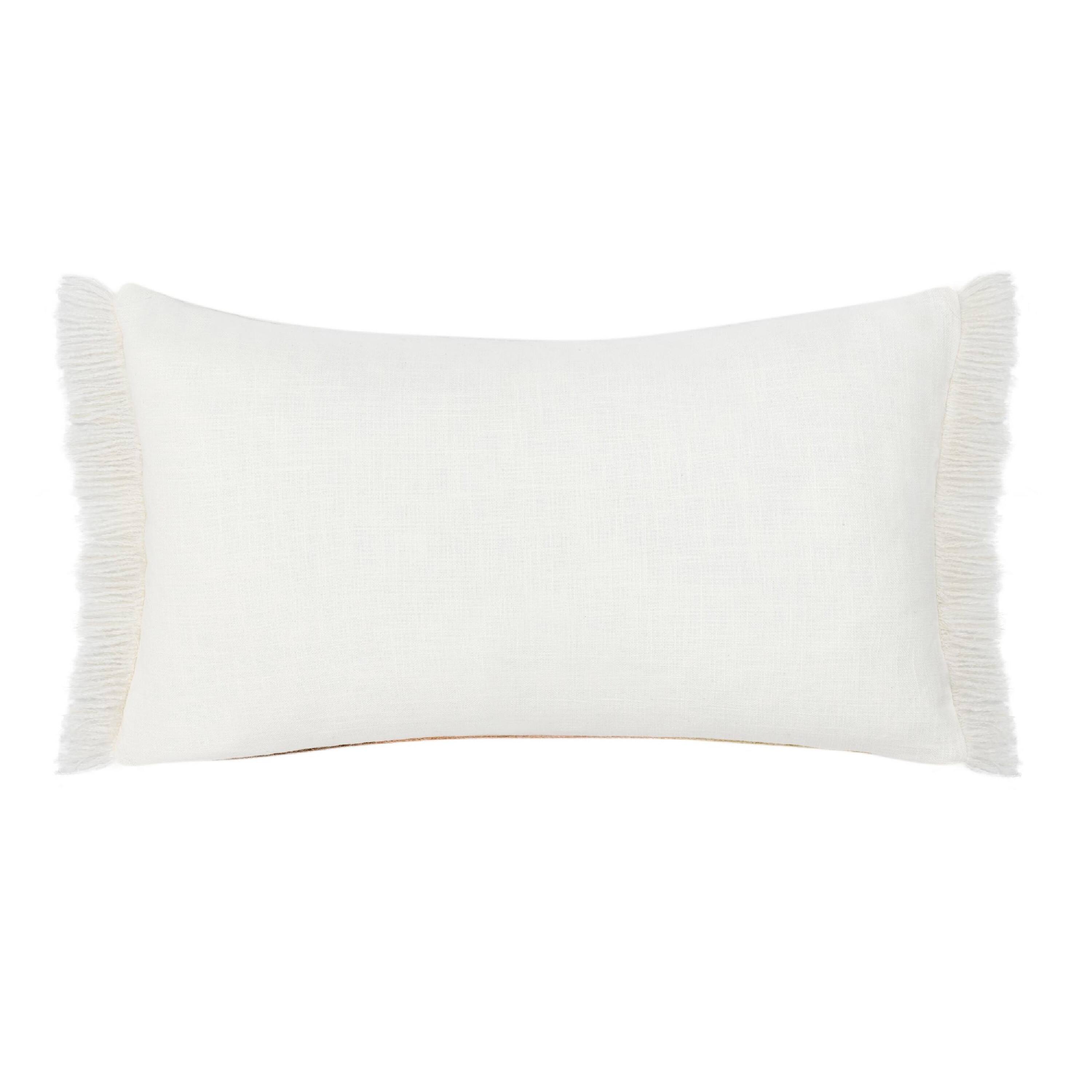 Angle. Manhattan Lane - Lumbar Accent Throw Pillow, 14x26, Hand Dip Dyed Half Circle - Ivory, Brown.