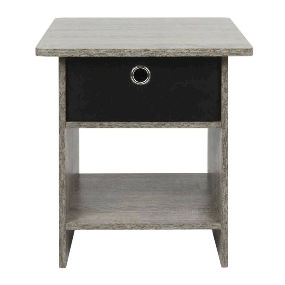 Back. FurniFact - French Oak and Black Finish Nightstand with Storage Shelf and Bin Drawer - French Oak/Black.