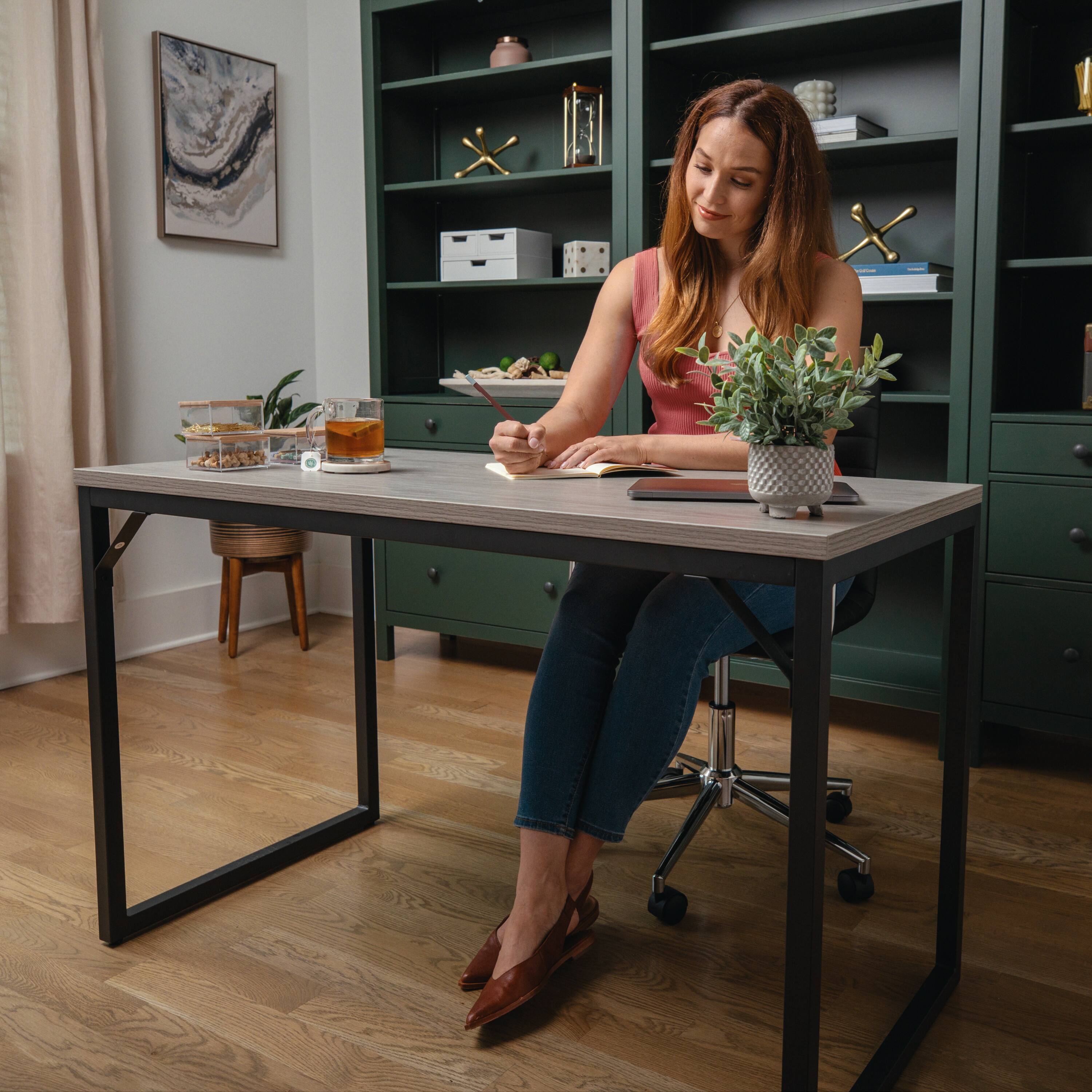 Alt View 15. Martha Stewart - Noah Gray Wood Grain Parsons Desk - Gray Top/Oil Rubbed Bronze Frame.