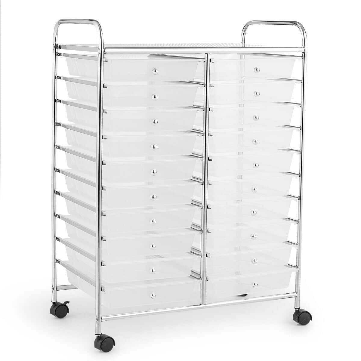 Front. Gymax - Gymax Office Rolling Cart 20 Storage Drawers Scrapbook Paper Studio Organizer Clear - Clear.
