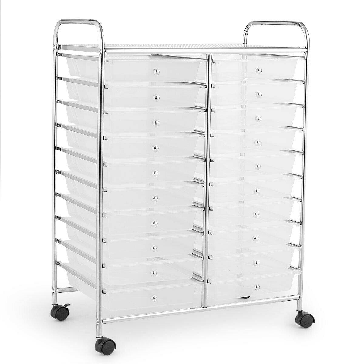 Front. Gymax - Gymax Office Rolling Cart 20 Storage Drawers Scrapbook Paper Studio Organizer Clear - Clear.