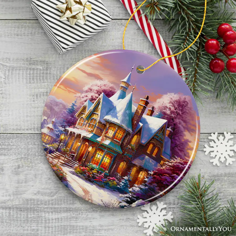 OrnamentallyYou Serene Snowy House Painting Christmas Ornament Tranquil ...