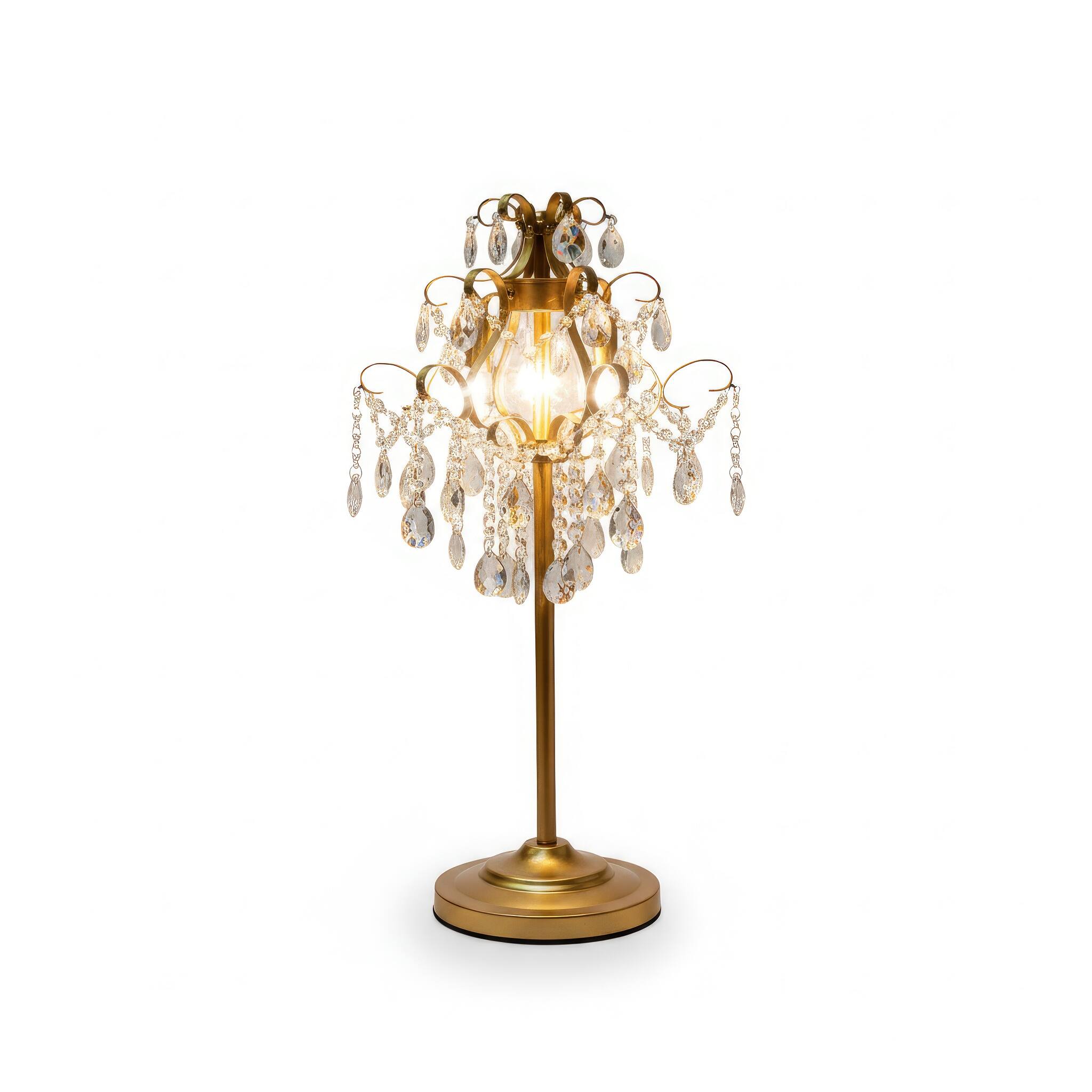 Angle. FC Design - 27"H Gold Vase w/ Hanging Faux Crystal Chandelier Shade Table Lamp.