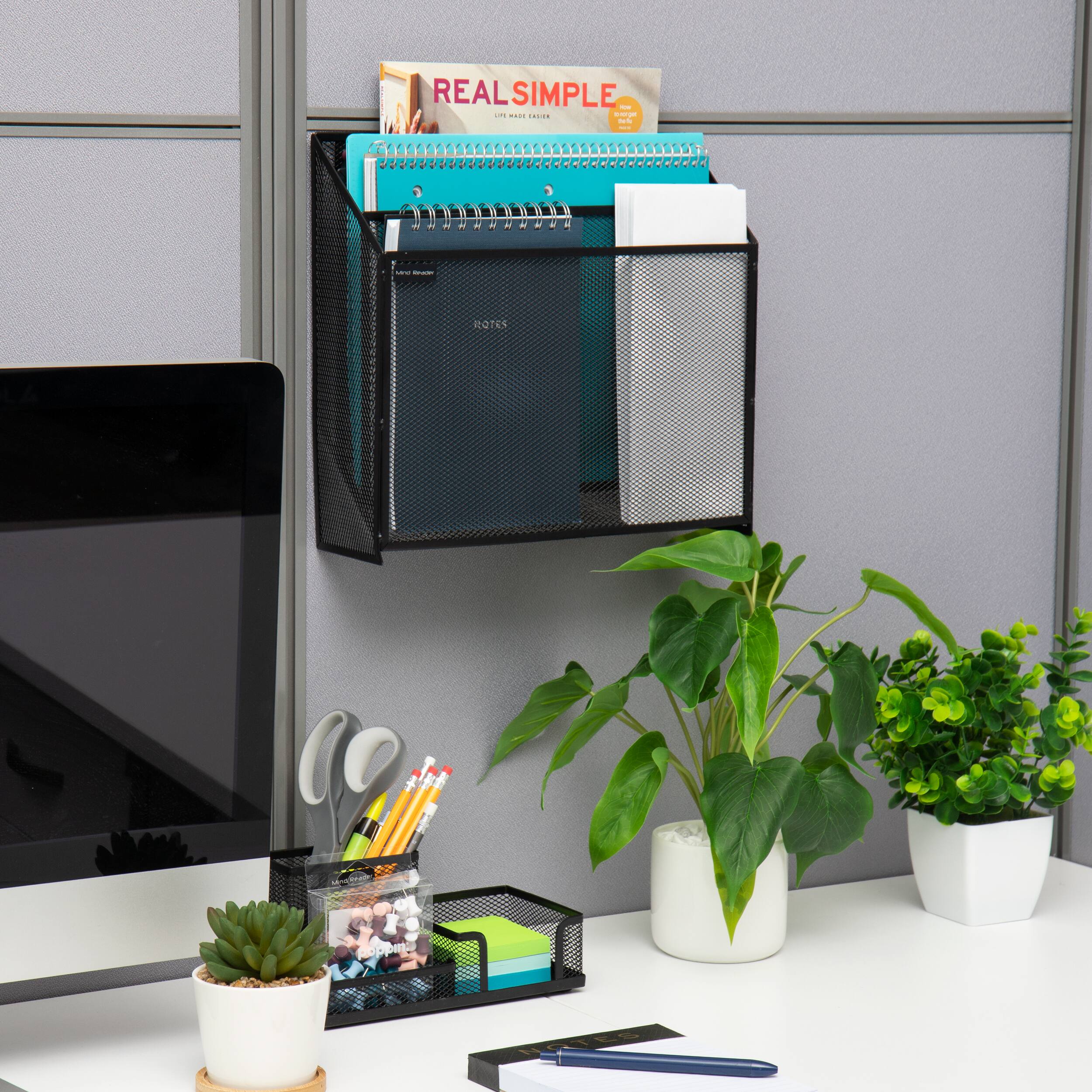 Alt View 11. Mind Reader - Vertical File Storage, Desktop Organizer, Wall Mount, Office, Metal Mesh, 12.5"L x 3.75"W x 11.5"H - Black.