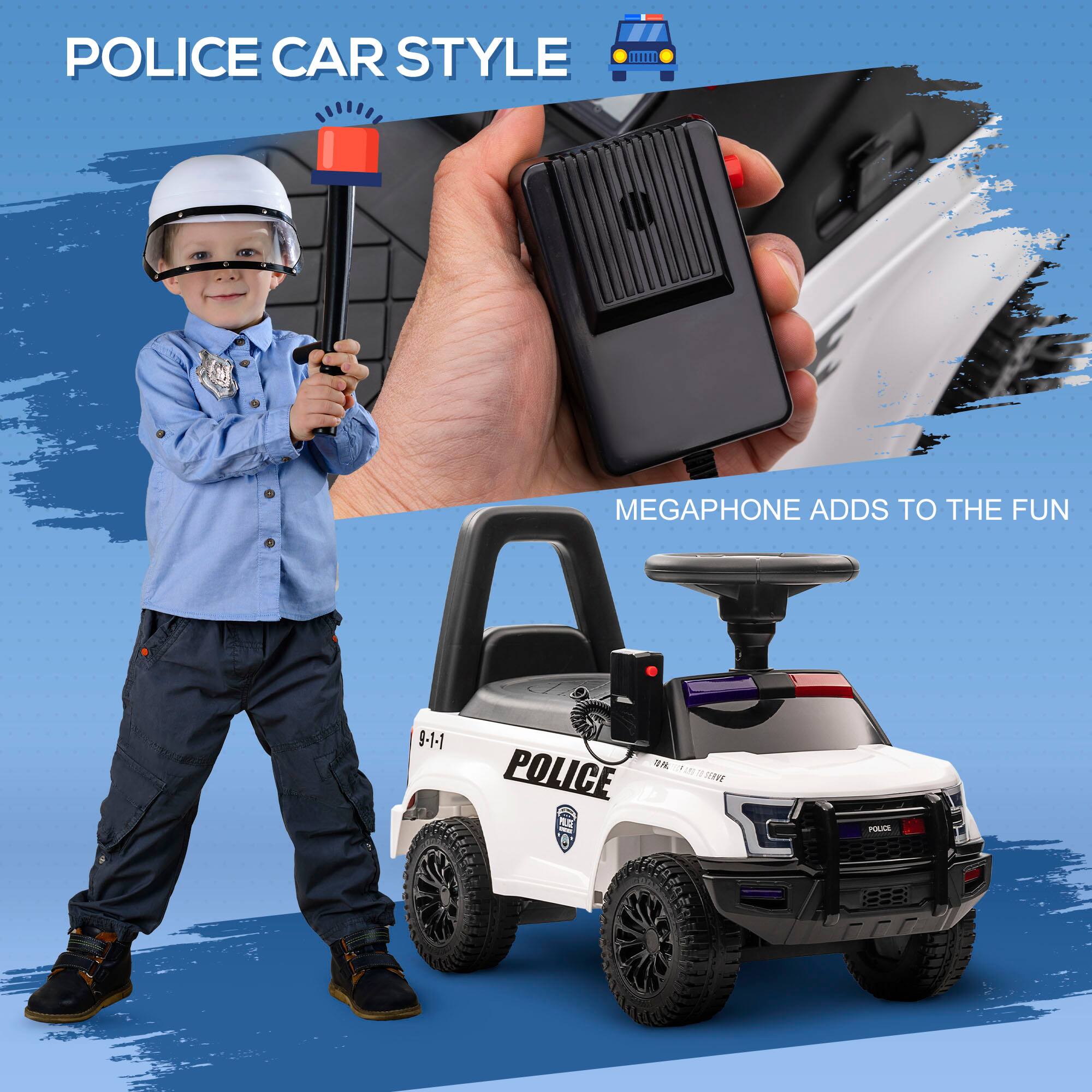 POLICE CAR STYLE

MEGAPHONE ADDS TO THE FUN

9-1-1

POLICE