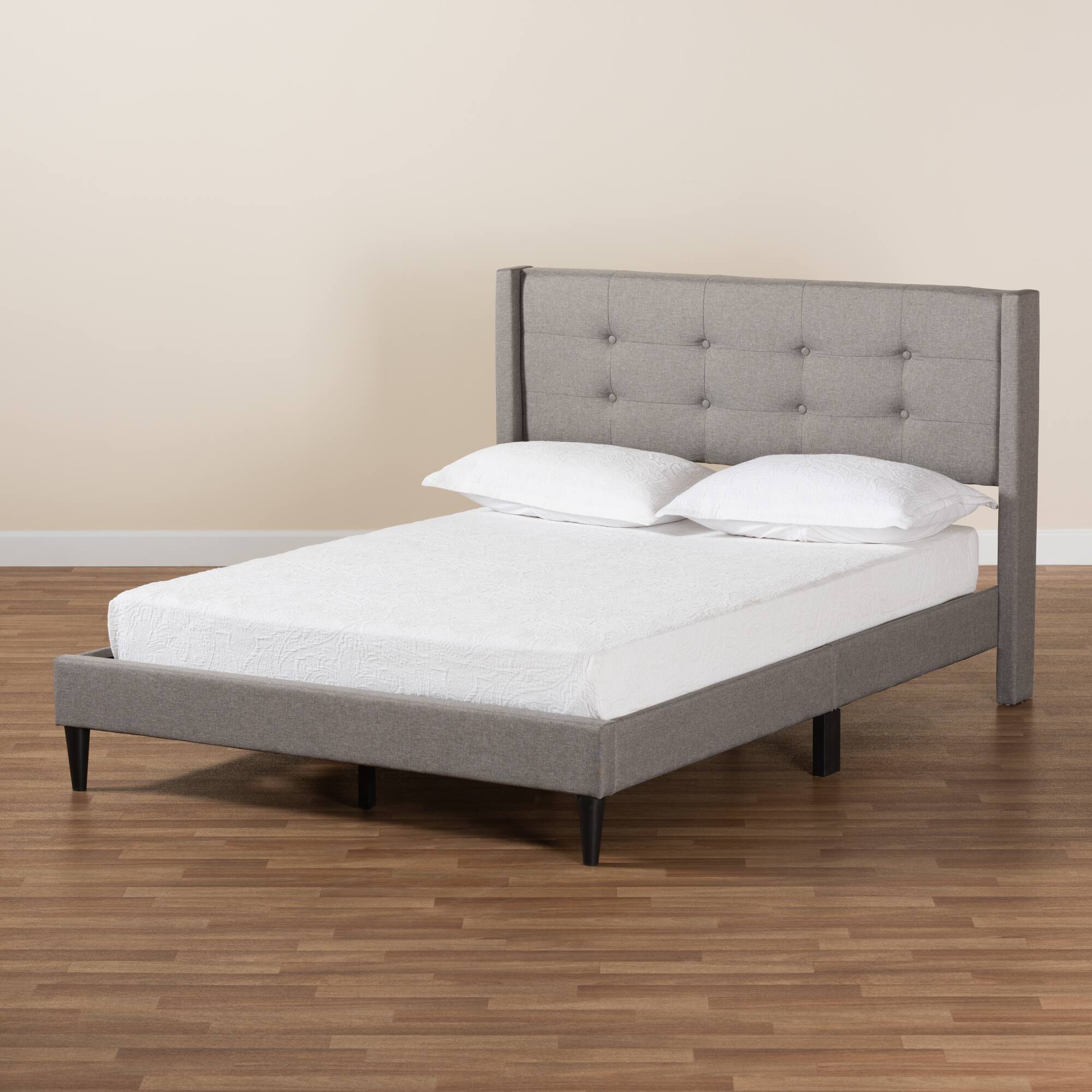 Alt View 4. Baxton Studio - Casol Mid-Century Modern Transitional Fabric Upholstered Queen Size Platform Bed - Grey.