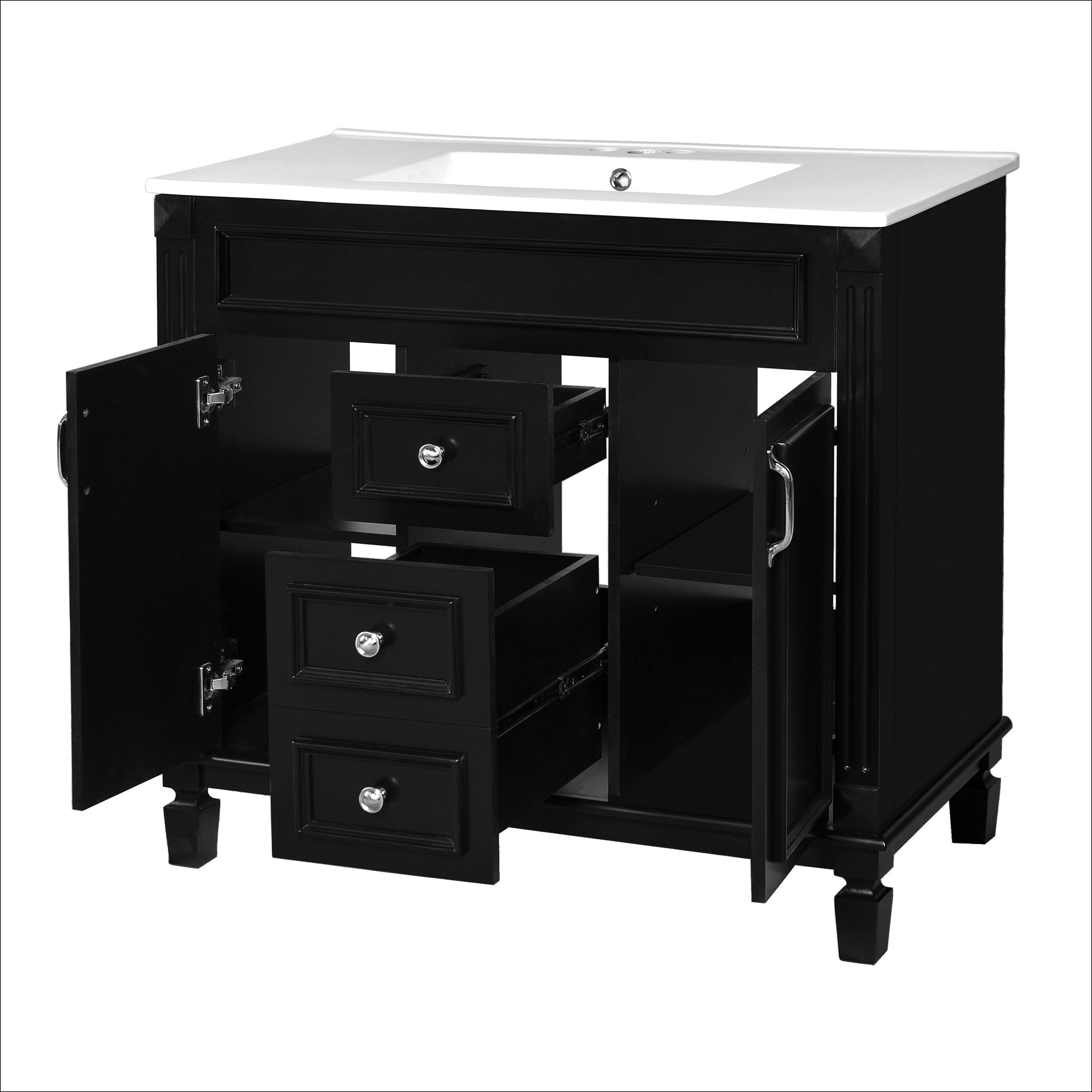 Alt View 8. Boyel Living - 36 Inch Bathroom Vanity with Ceramic Sink 2 Doors 2 Drawers Black - Black.