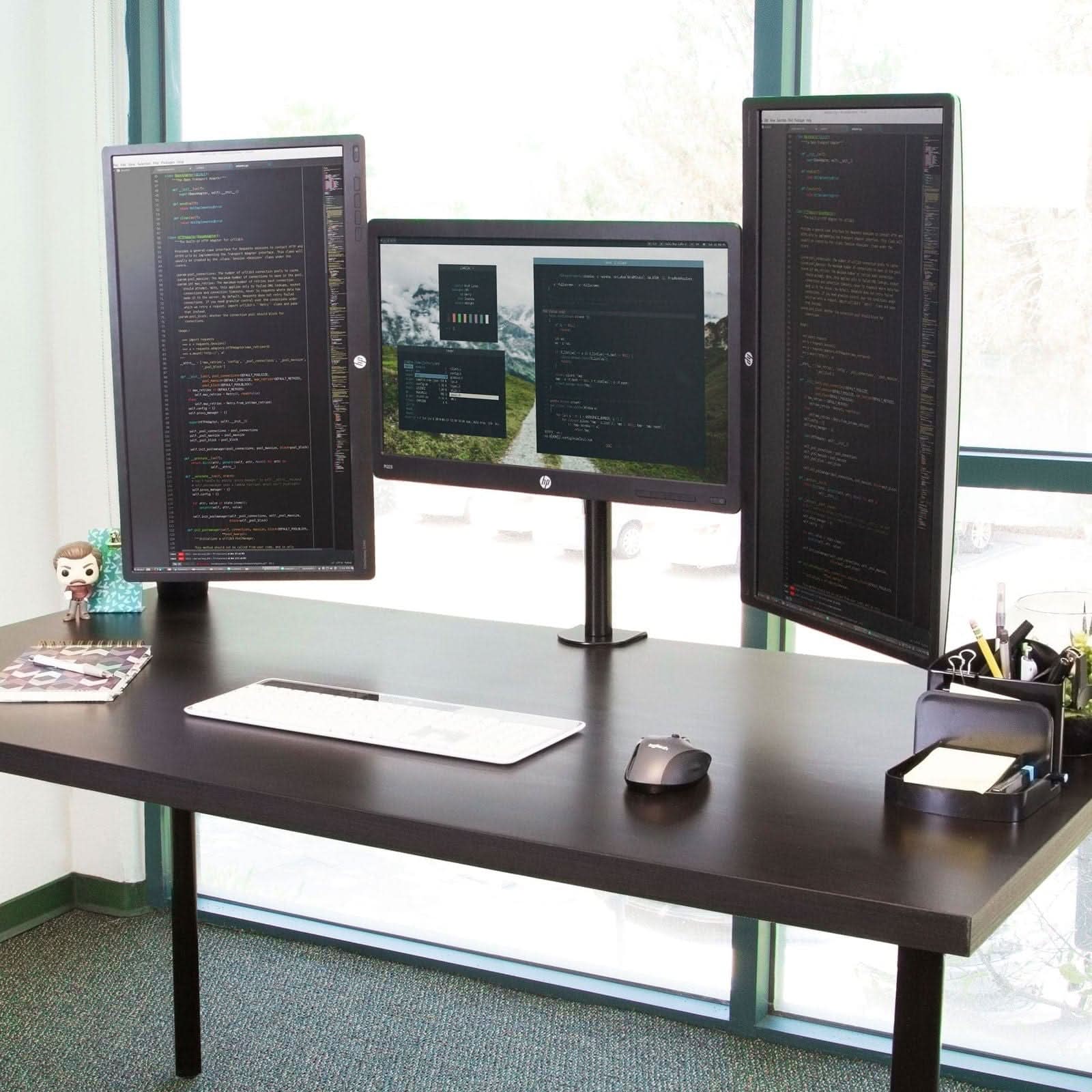 Angle. Mount-It! - Full Motion Triple Monitor Desk Mount – Adjustable Arms for 13"-32" Screens, Height & Tilt - Black.