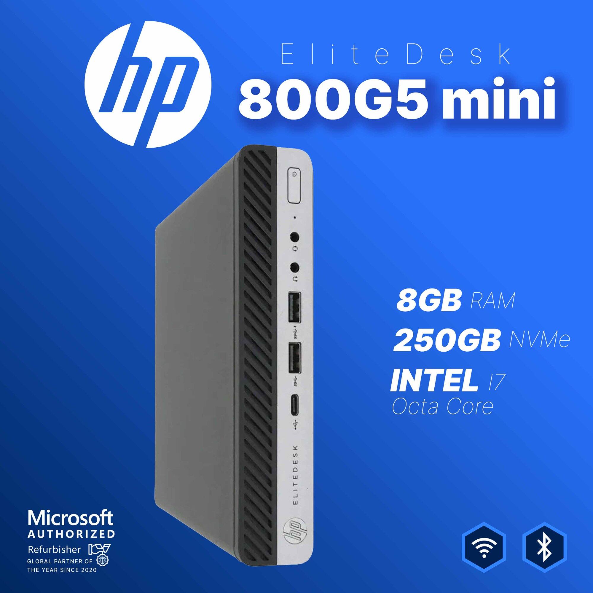 EliteDesk 800G5 mini

Microsoft Authorized Refurbisher
Global Partner of the Year Since 2020

8GB RAM
250GB NVMe
Intel i7 Octa Core