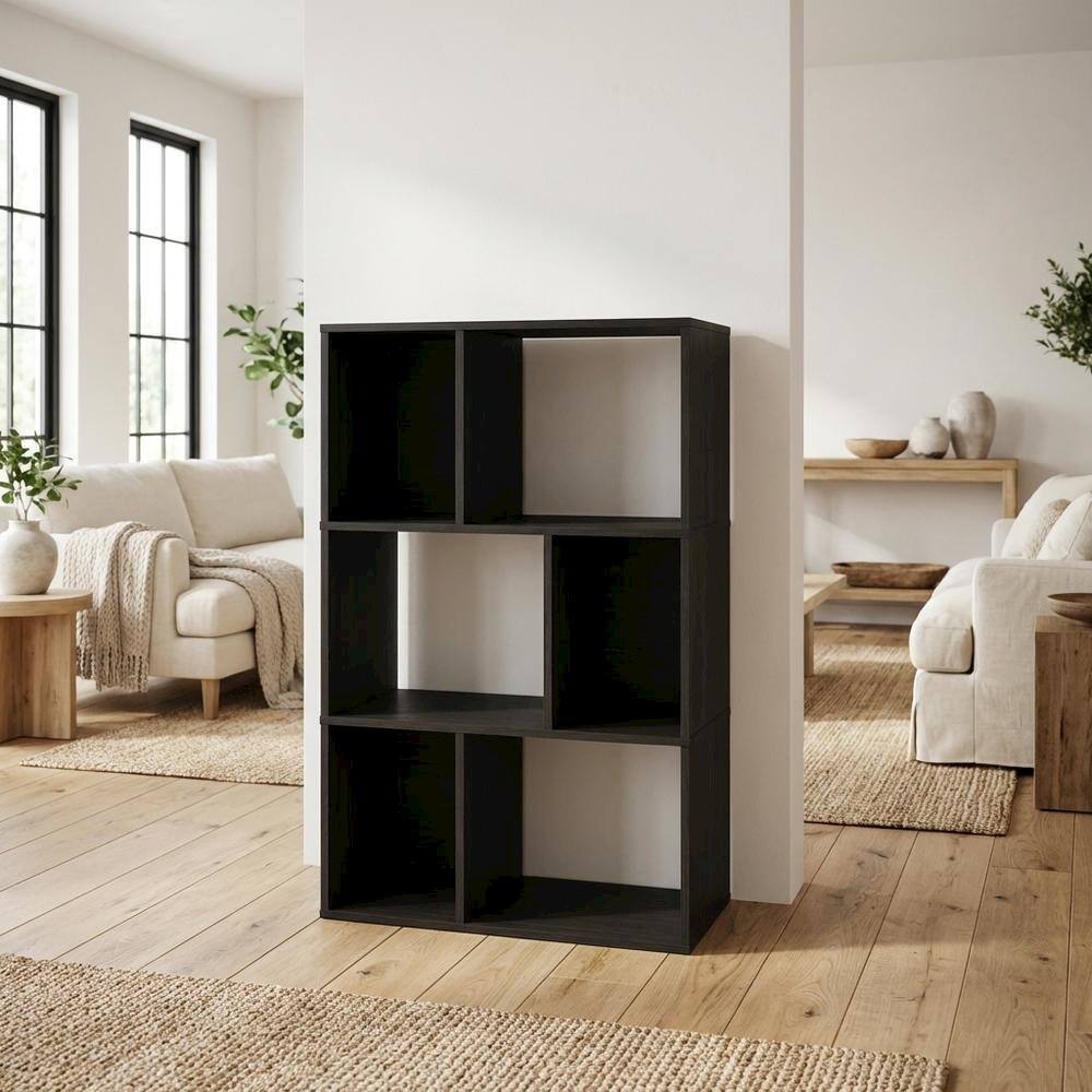 Angle. FurniFact - Engineered Wood bookcase with simple design for home or office storage - Espresso.