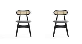 Manhattan Comfort - Colbert Industry Chic Cane Back Wood Upholstered Dining Chair - Set of 2 - Black and Gray