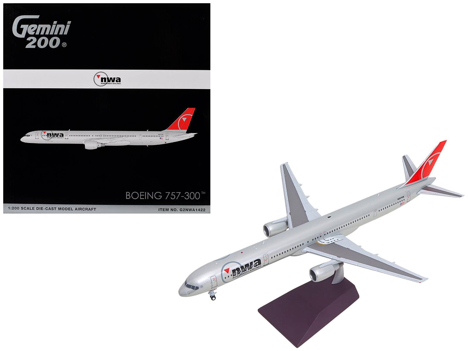 Gemini 200  
nwa  
BOEING 757-300  
1:200 SCALE DIE-CAST MODEL AIRCRAFT  
ITEM NO. G2NWA1422
