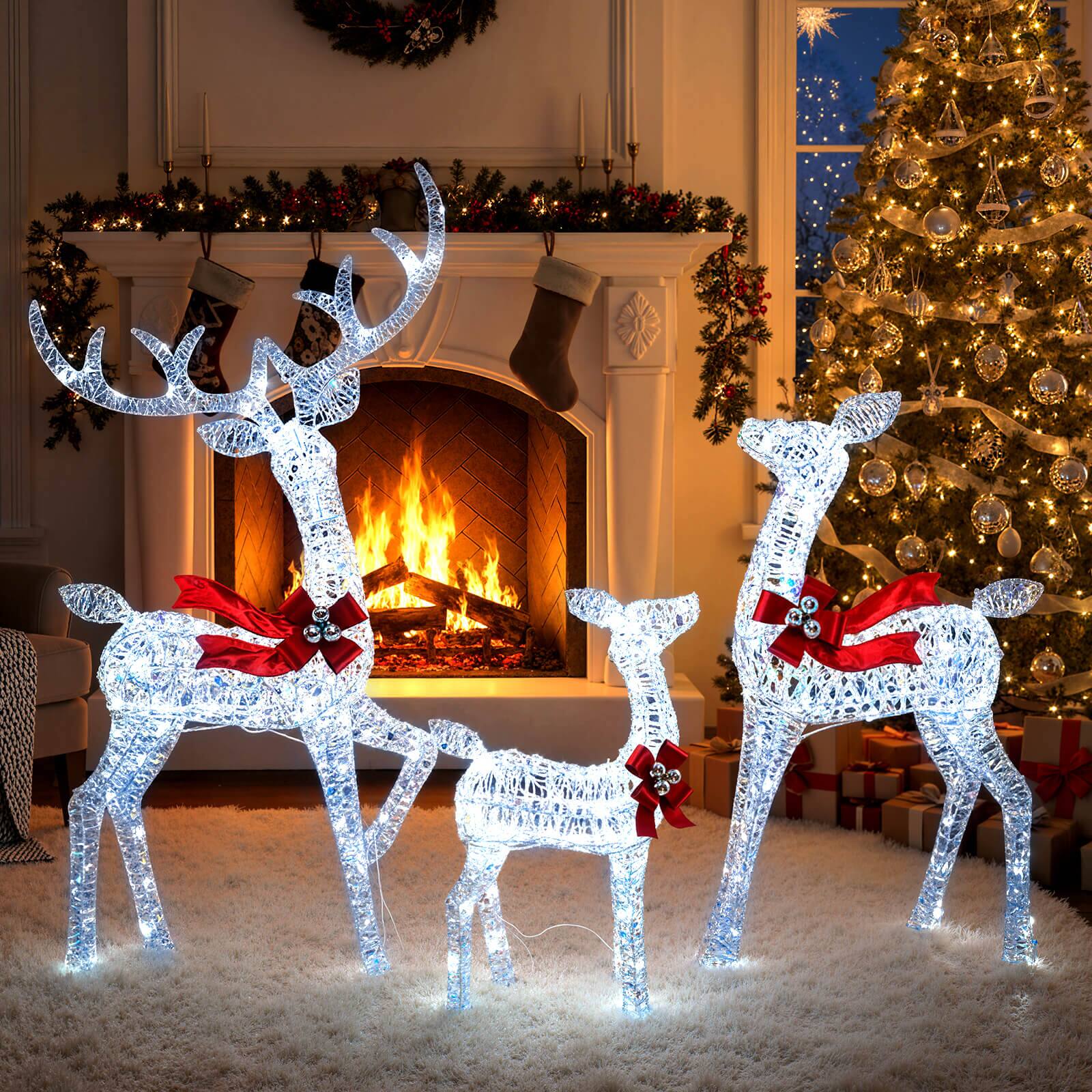 Alt View 5. Costway - Costway 3PCS Christmas Lighted Iridescent Reindeer Family Set with 215 White LED Lights - White.