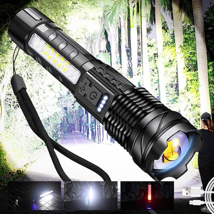 Alt View 3. Cluzine - Rechargeable LED Flashlight,COB Side Light,Power Display, Waterproof for Camping.
