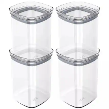 Front. OU - OU Airtight Food Storage Container 8pc (set of 4) Stackable Plastic Container with Leak Proof Lid - Clear.