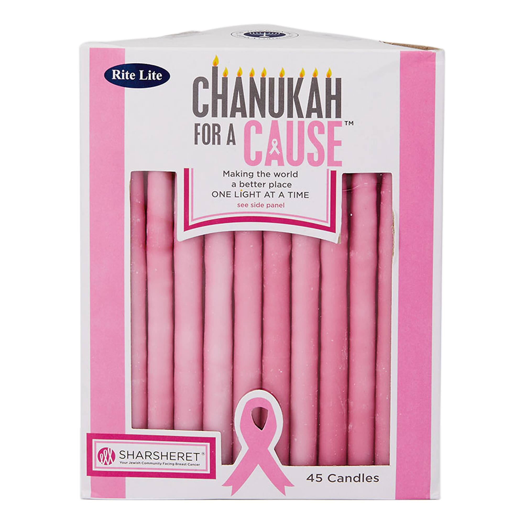 Rite Lite  
CHANUKAH FOR A CAUSE™  
Making the world a better place ONE LIGHT AT A TIME see side panel  

SHARSHERET  
Your Jewish Community Facing Breast Cancer  

45 Candles