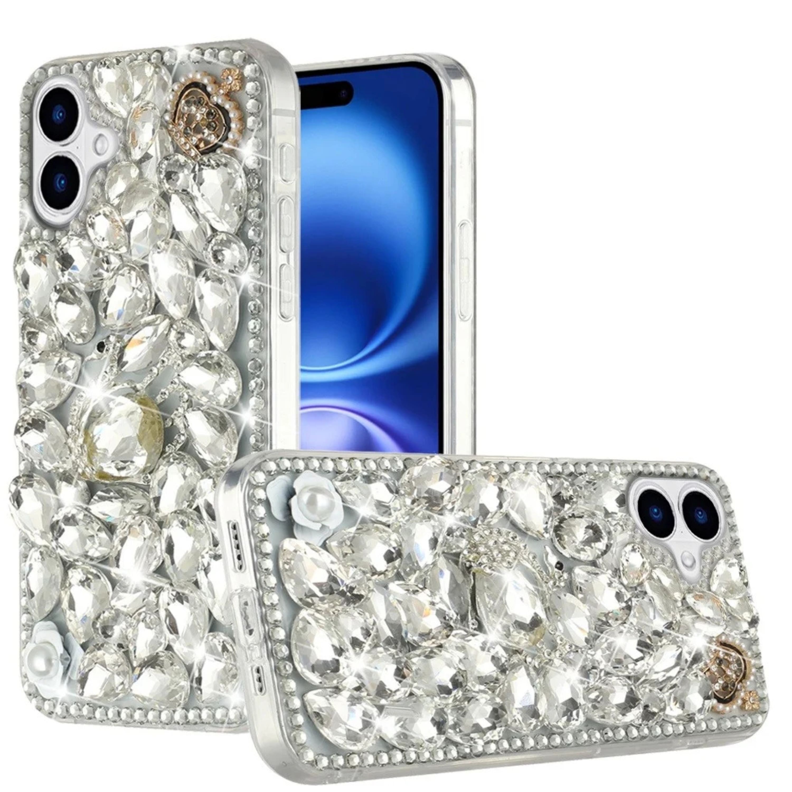 Kitcheniva - Full Diamond Bling 3D Jewel Case With Tempered Glass For iPhone 17 Pearl - Silver price history on PriceWatchPro
