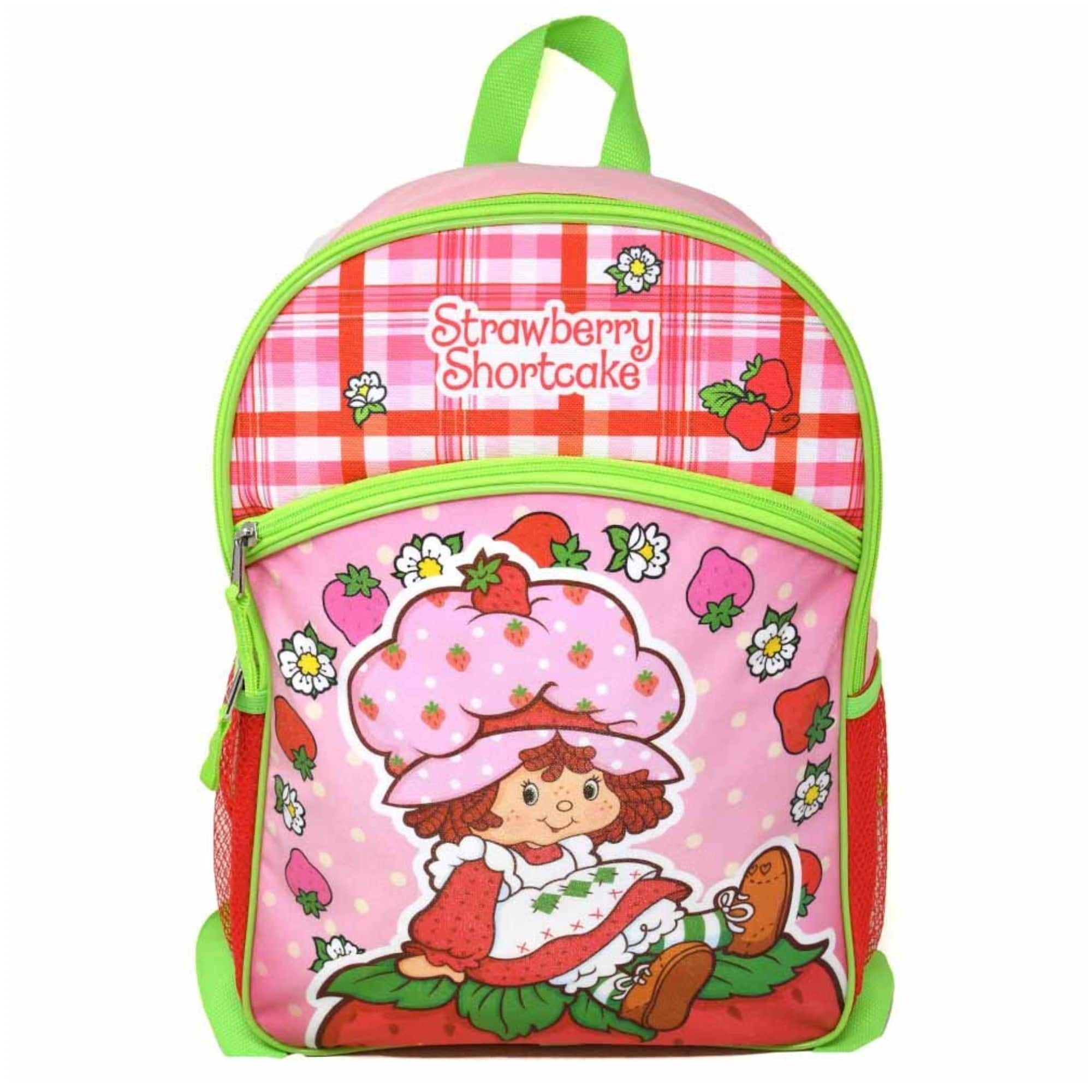 American Greetings - Strawberry Short 16" Plain Front Nylon School Backpack 16" Bookbag for Girls - Pink